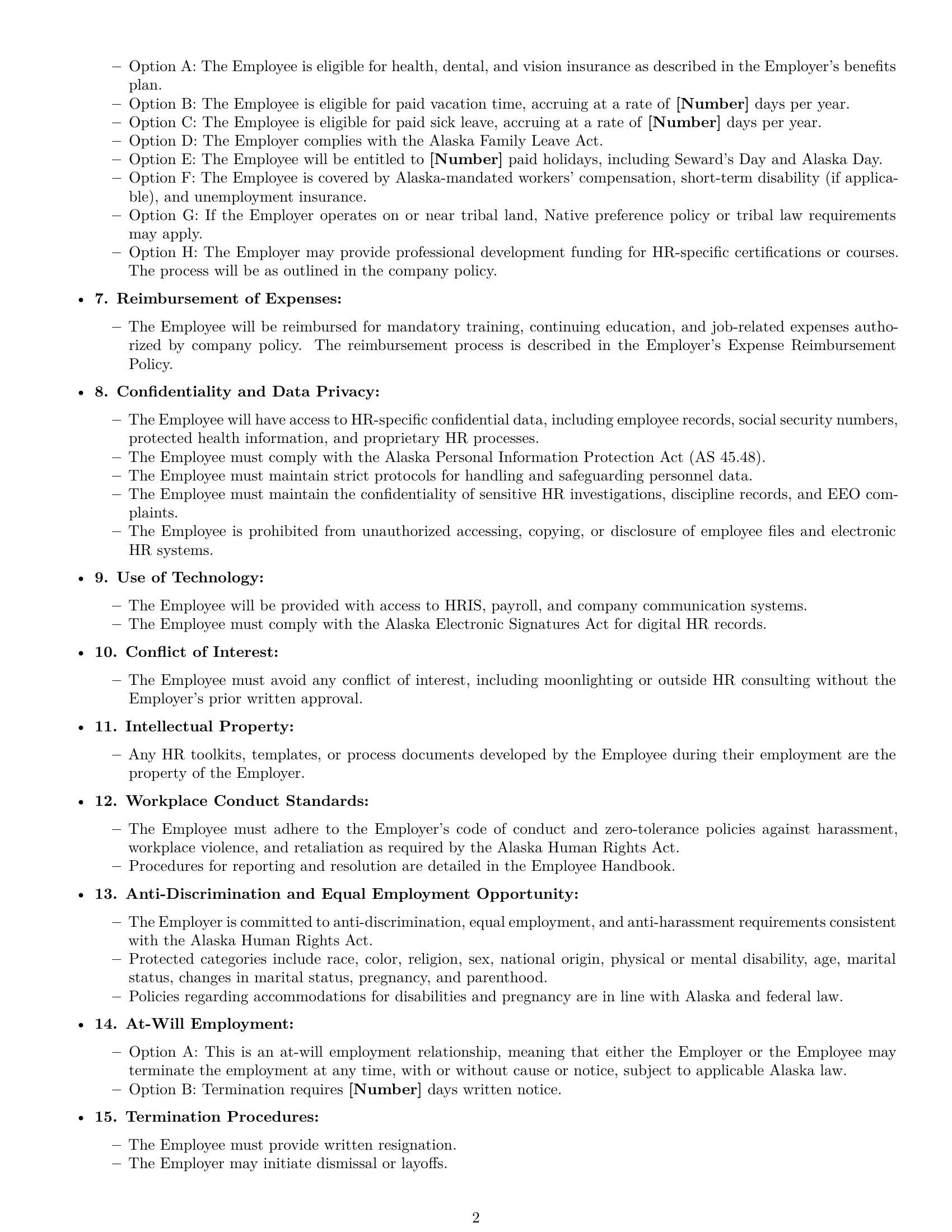 Preview page 2 of Free Alaska HR assistant employment contract template