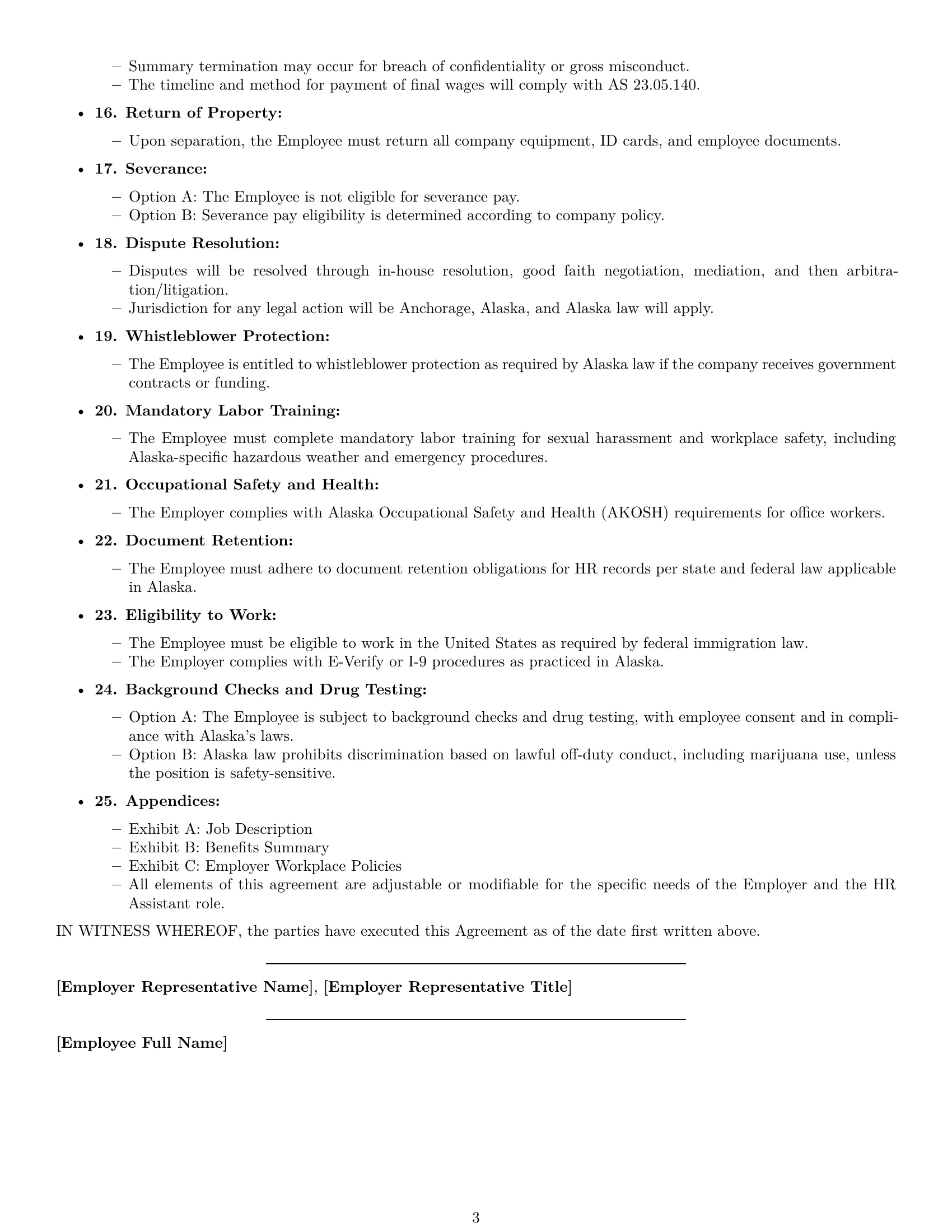 Preview page 3 of Free Alaska HR assistant employment contract template