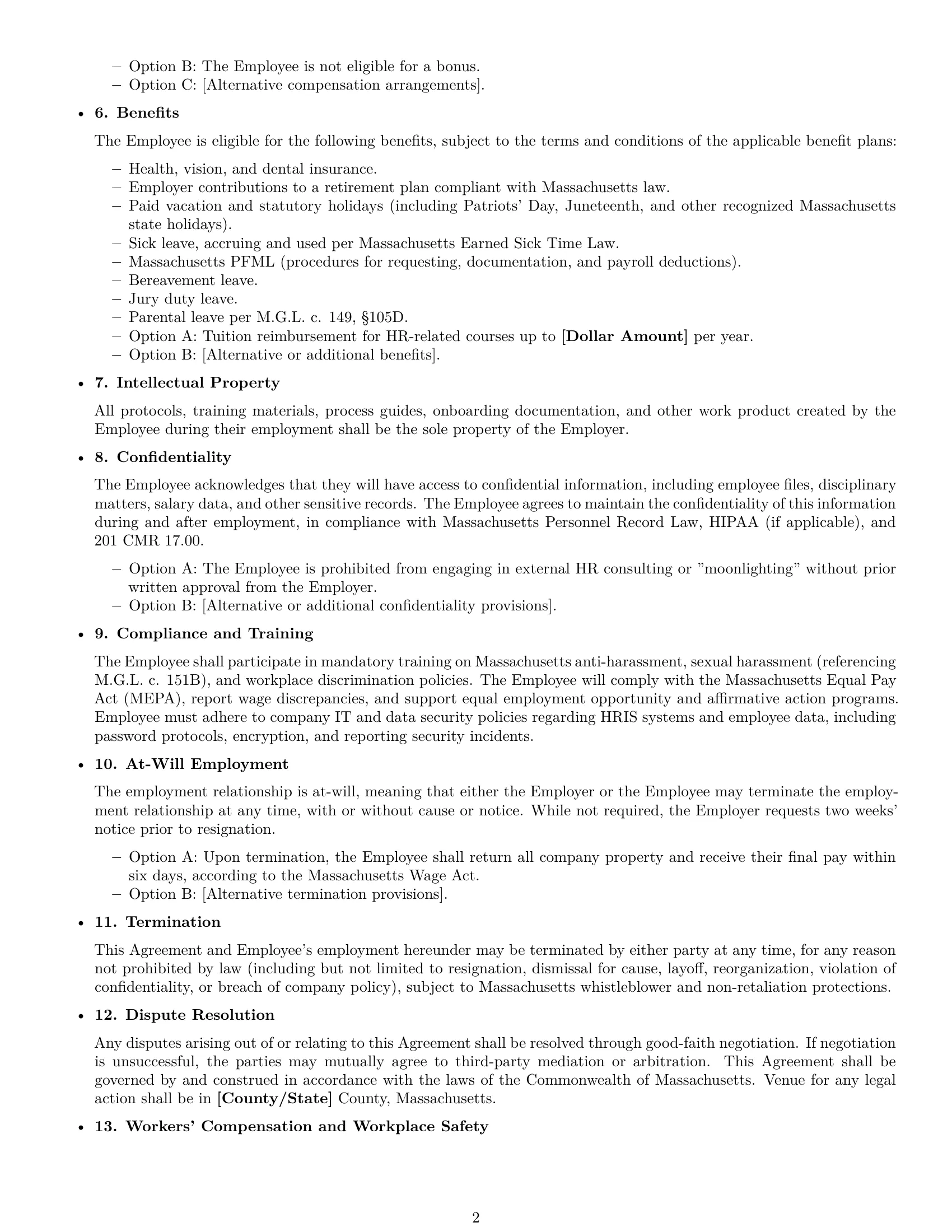 Preview page 2 of Free Massachusetts HR assistant employment contract template