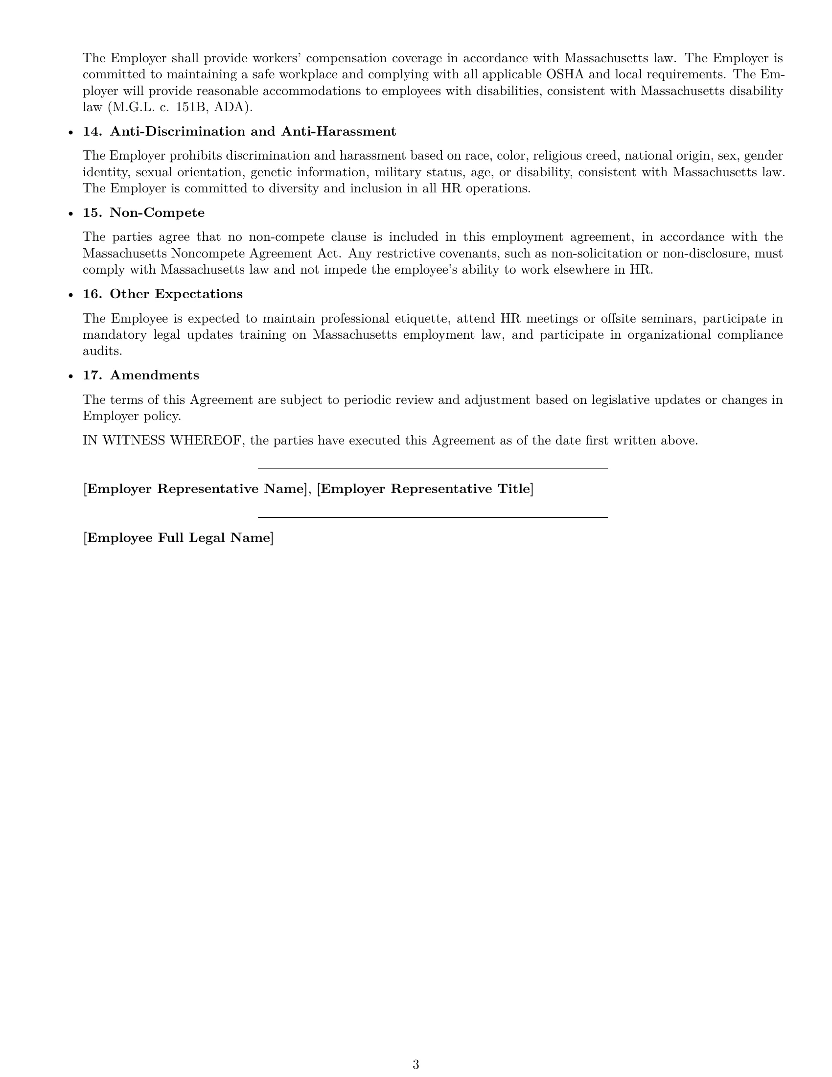 Preview page 3 of Free Massachusetts HR assistant employment contract template