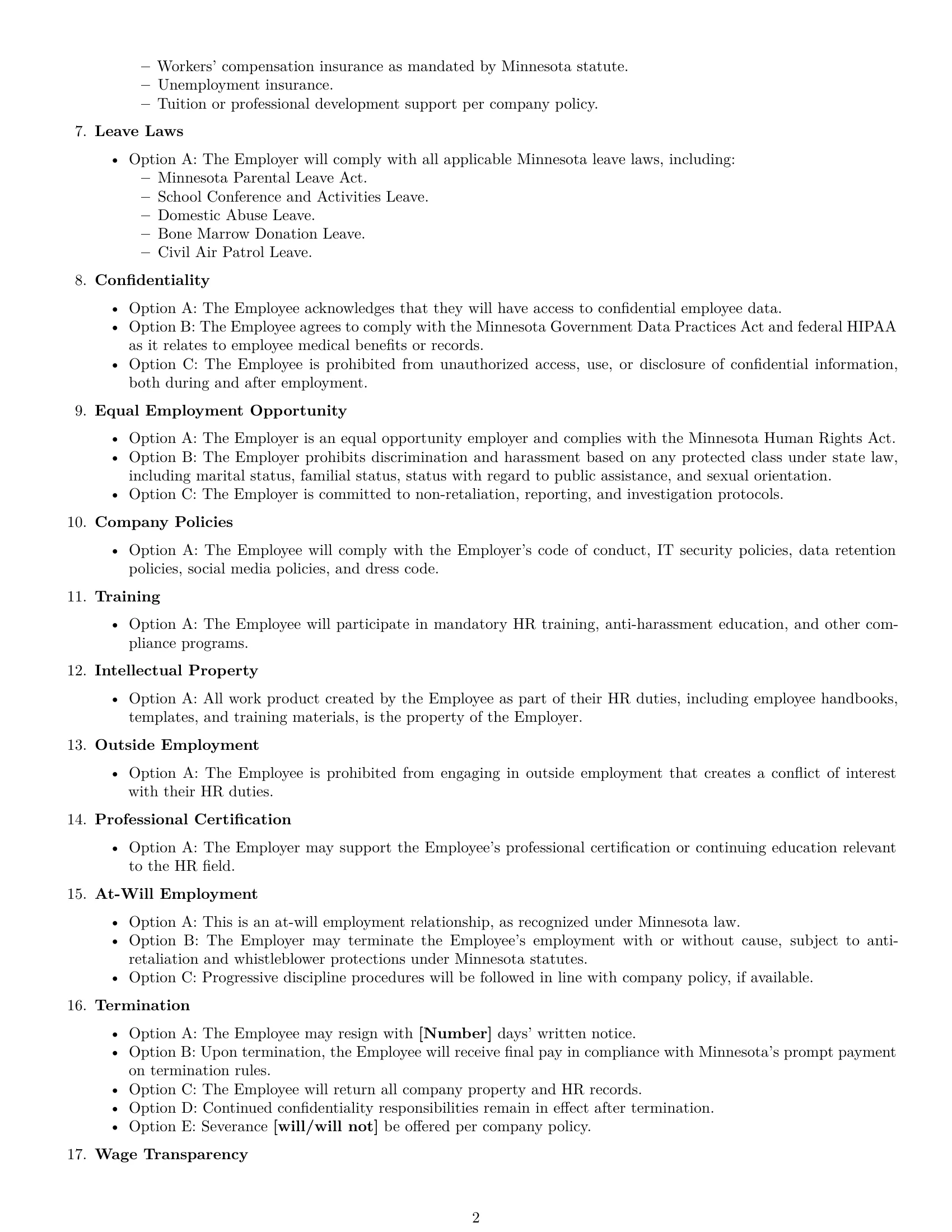 Preview page 2 of Free Minnesota HR assistant employment contract template