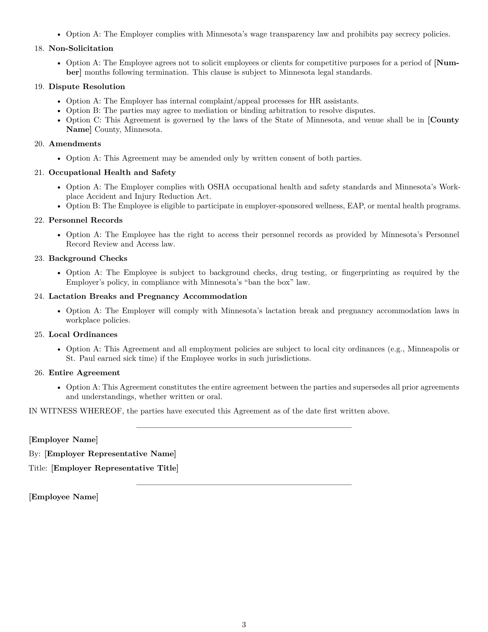Preview page 3 of Free Minnesota HR assistant employment contract template