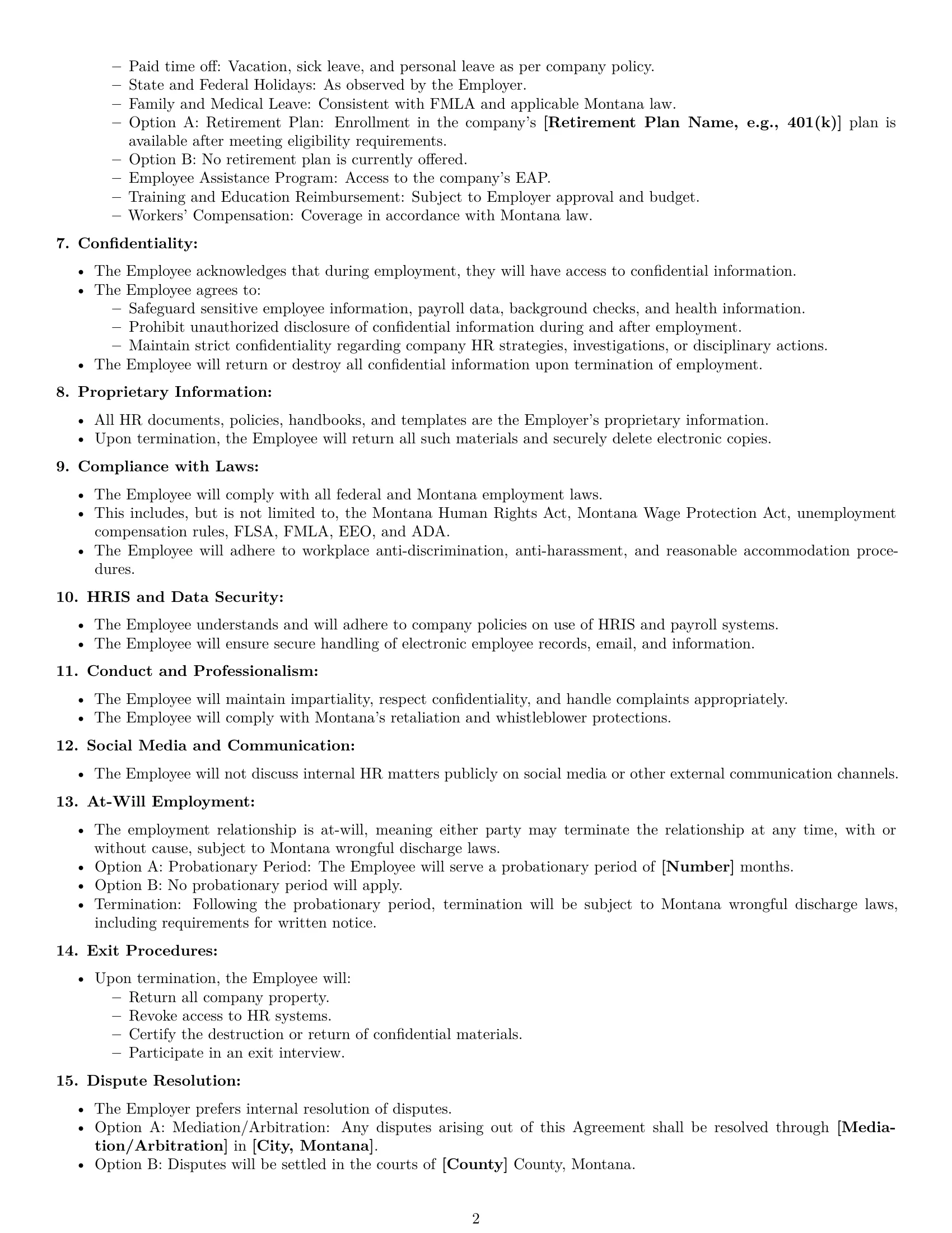 Preview page 2 of Free Montana HR assistant employment contract template