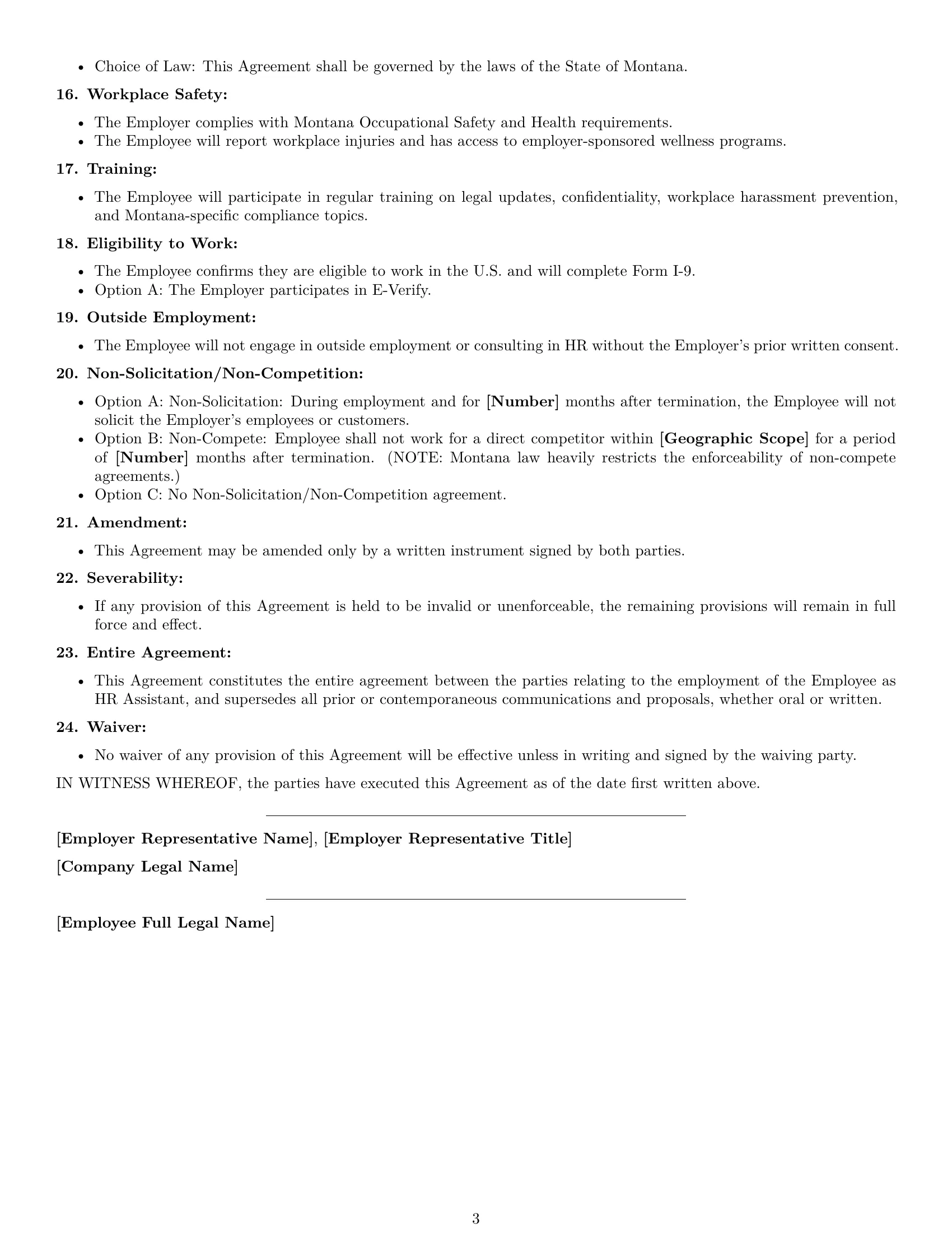 Preview page 3 of Free Montana HR assistant employment contract template