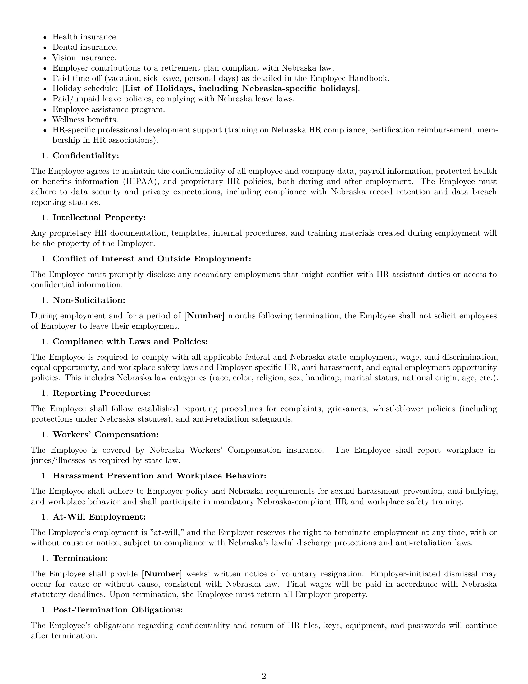 Preview page 2 of Free Nebraska HR assistant employment contract template