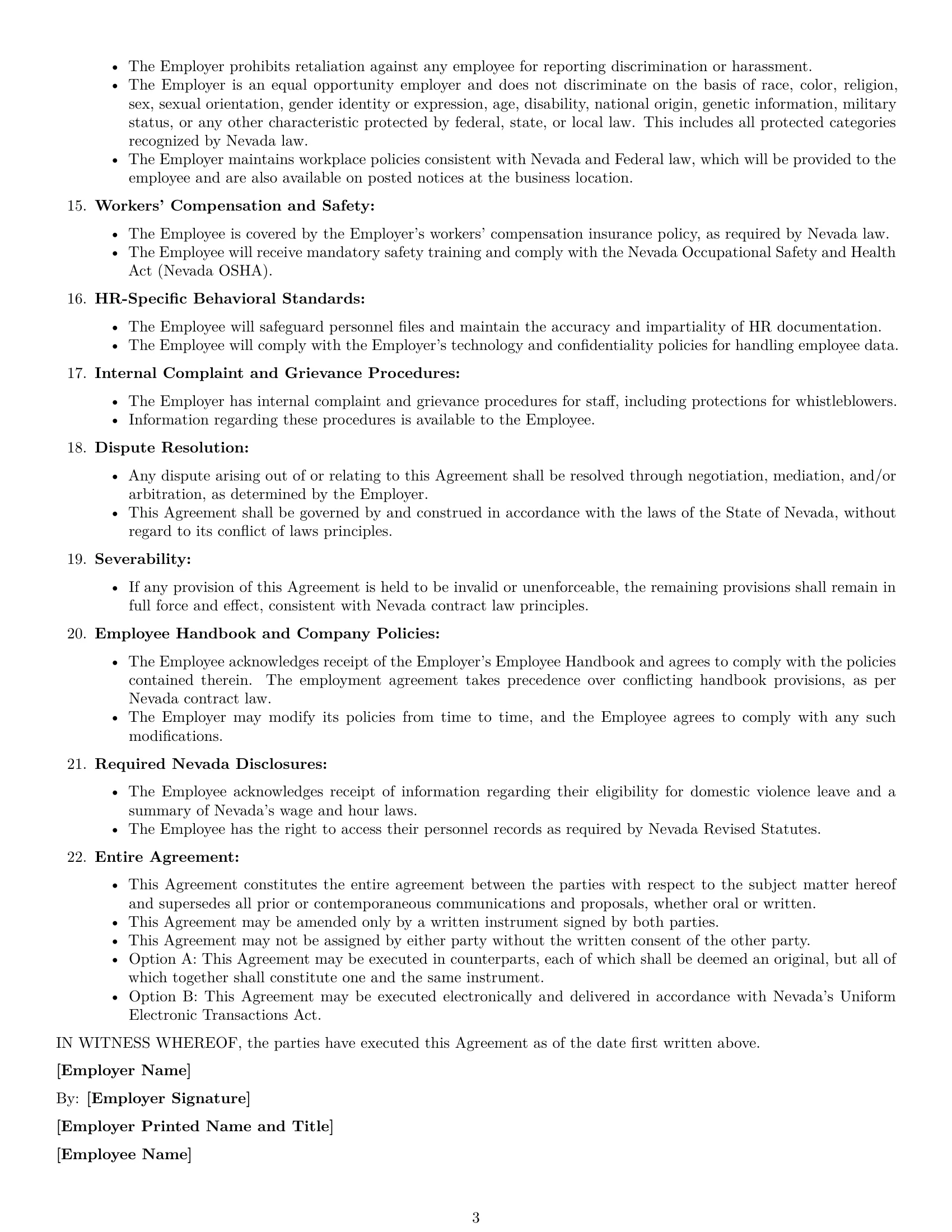 Preview page 3 of Free Nevada HR assistant employment contract template