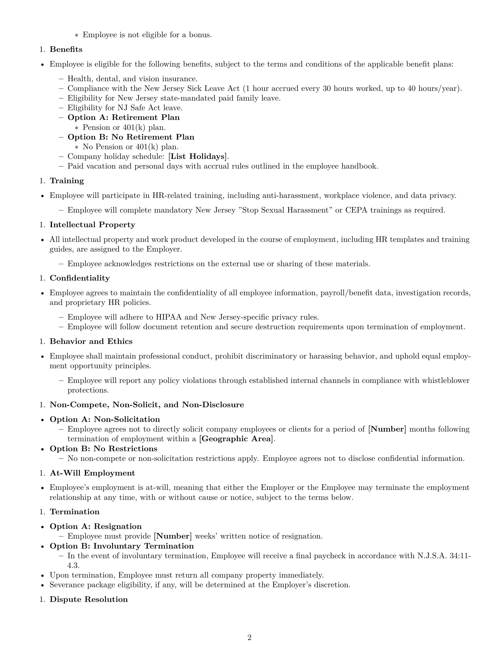 Preview page 2 of Free New Jersey HR assistant employment contract template