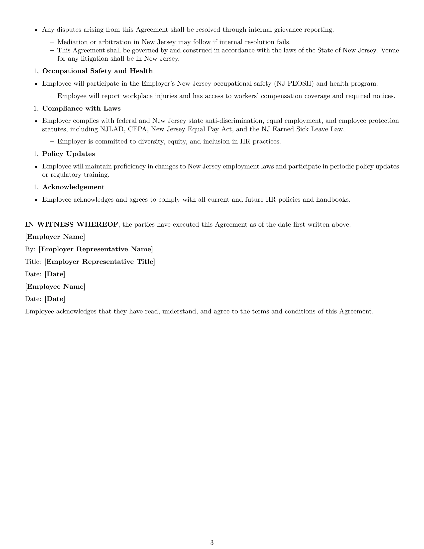 Preview page 3 of Free New Jersey HR assistant employment contract template