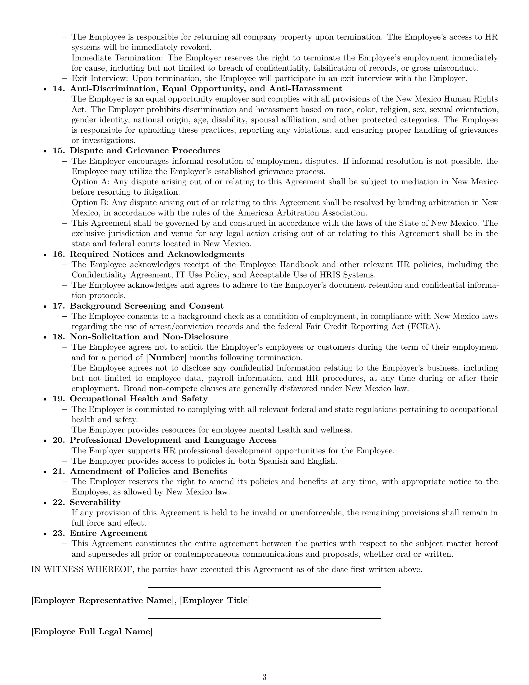 Preview page 3 of Free New Mexico HR assistant employment contract template