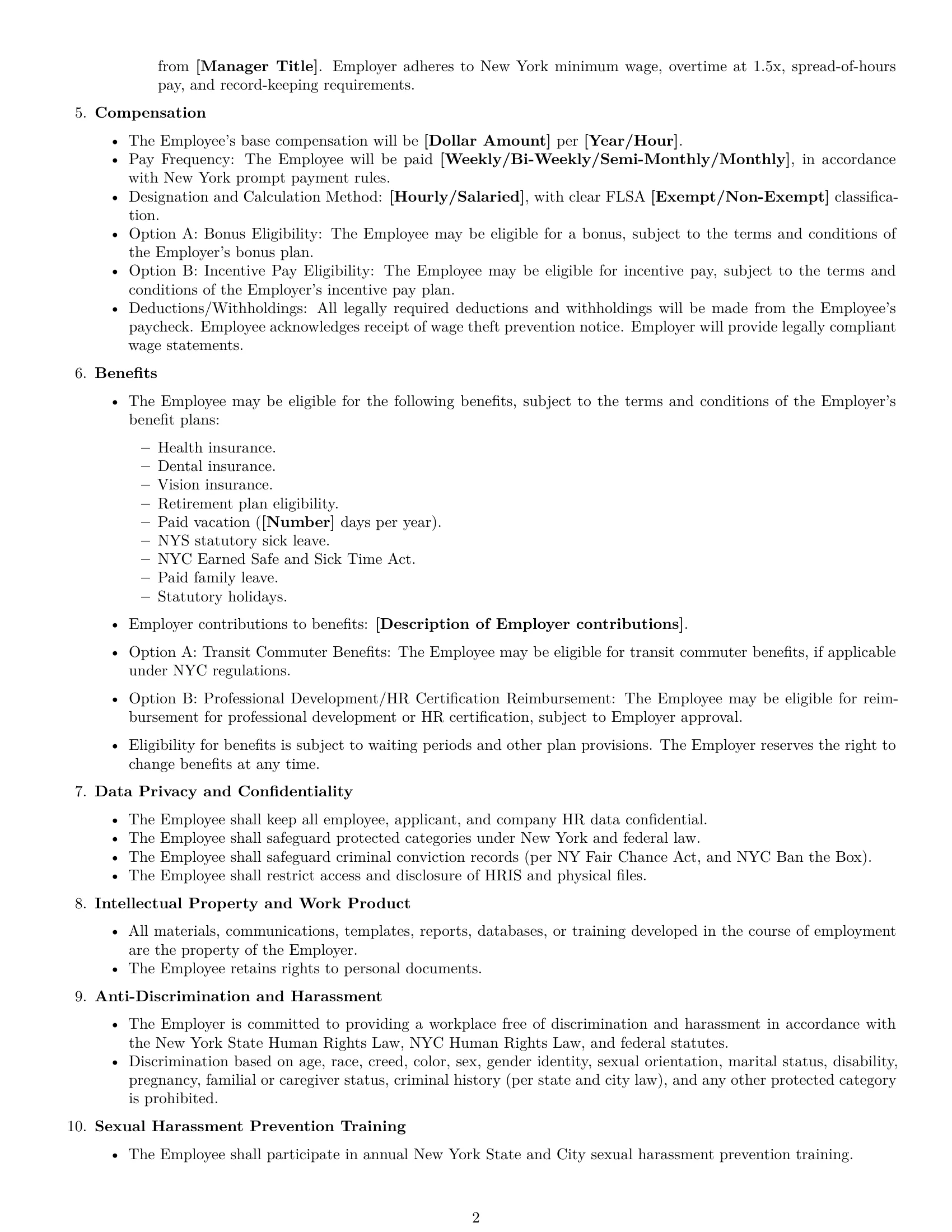 Preview page 2 of Free New York HR assistant employment contract template