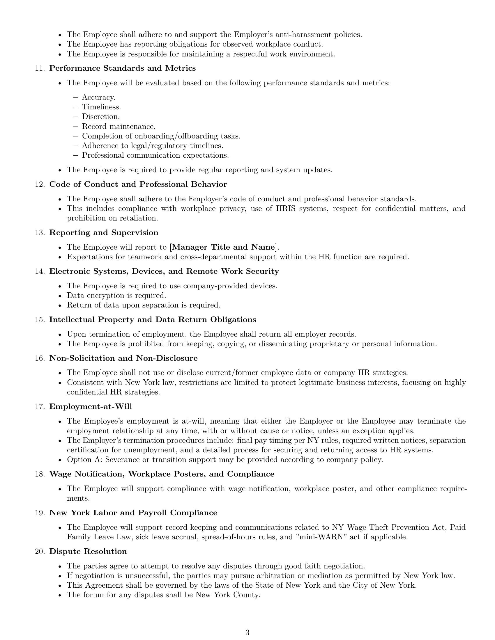 Preview page 3 of Free New York HR assistant employment contract template