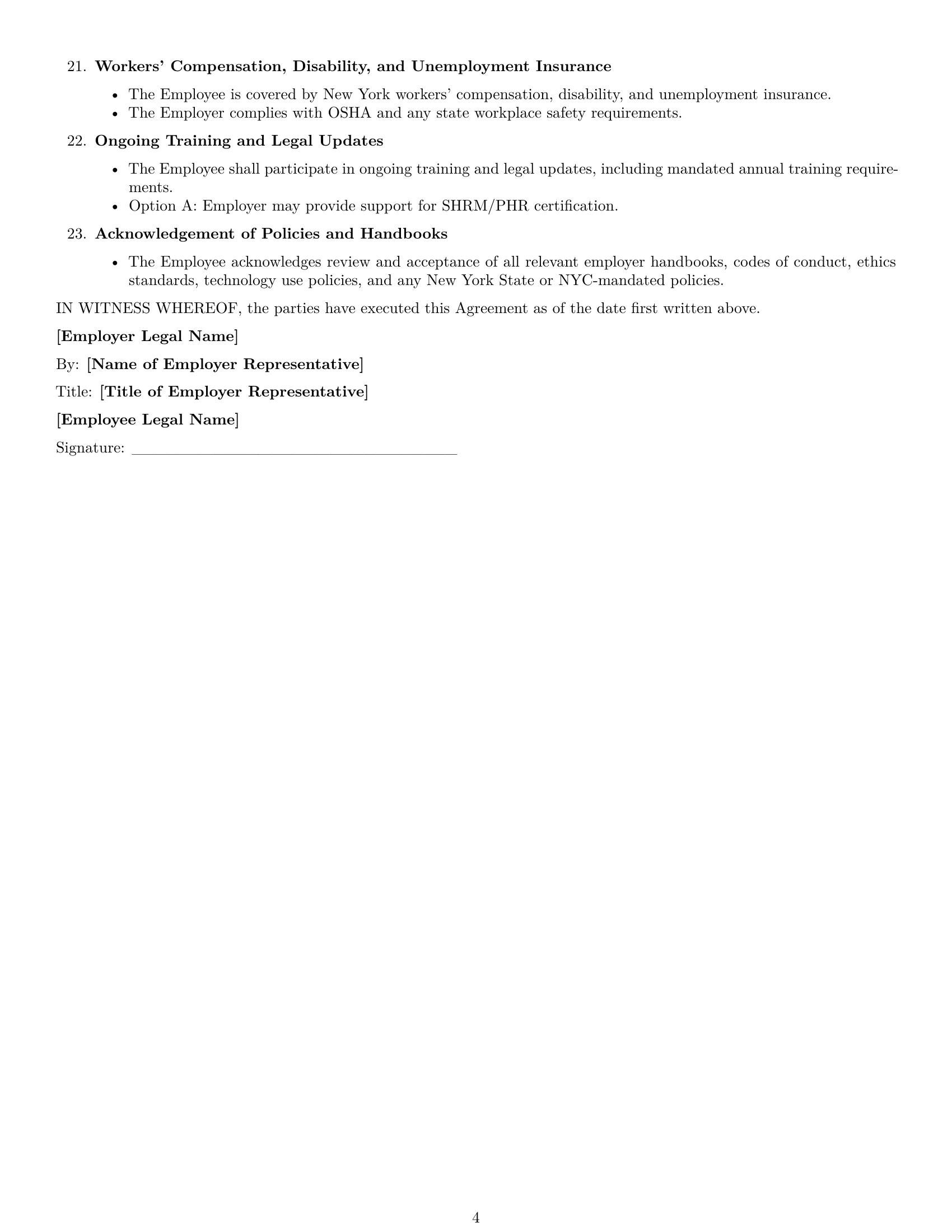Preview page 4 of Free New York HR assistant employment contract template