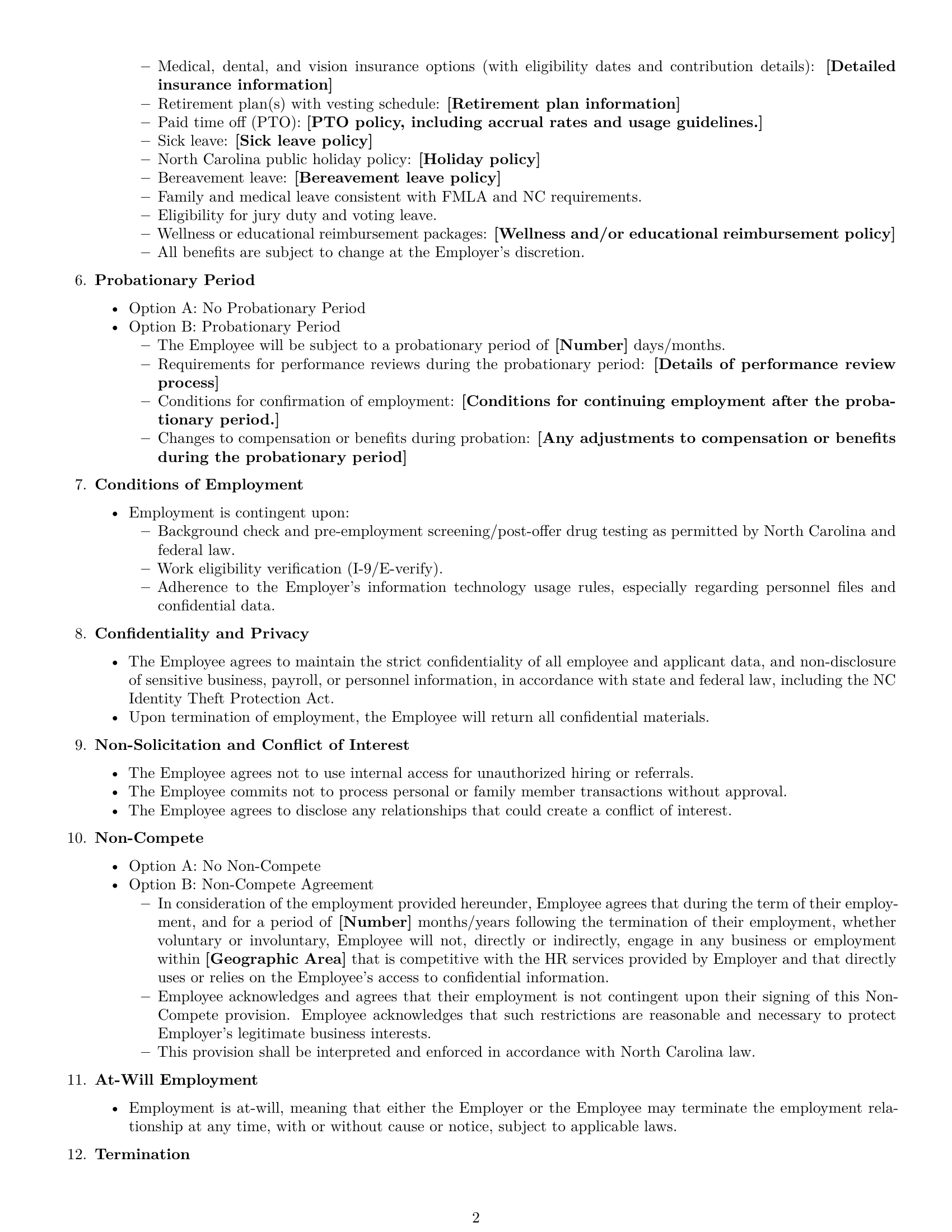 Preview page 2 of Free North Carolina HR assistant employment contract template