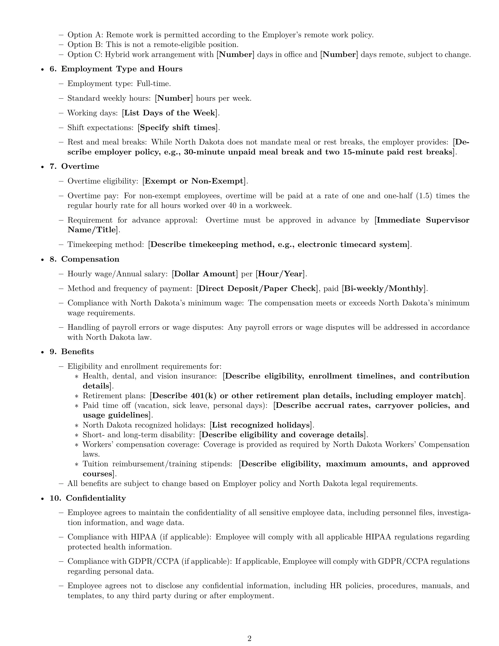 Preview page 2 of Free North Dakota HR assistant employment contract template