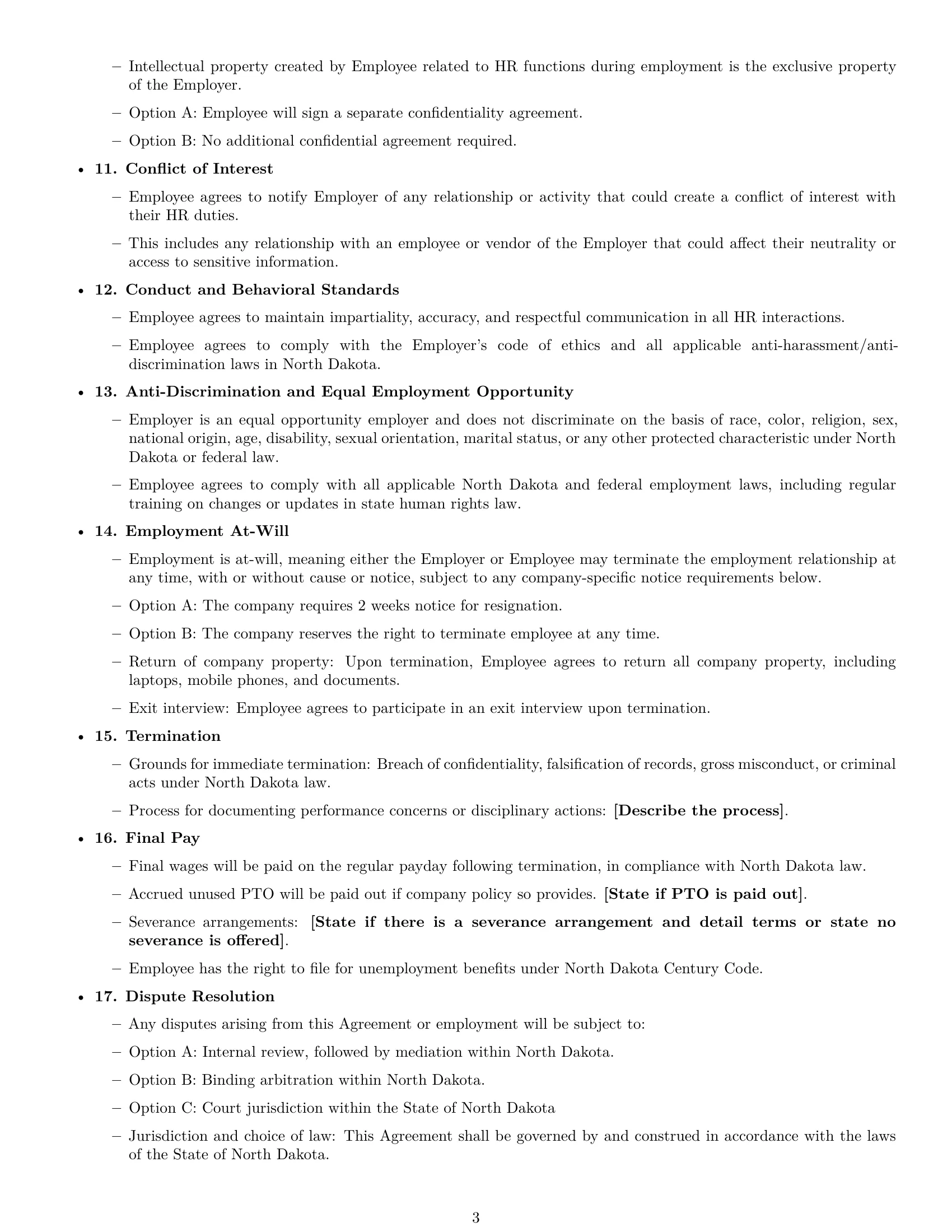 Preview page 3 of Free North Dakota HR assistant employment contract template