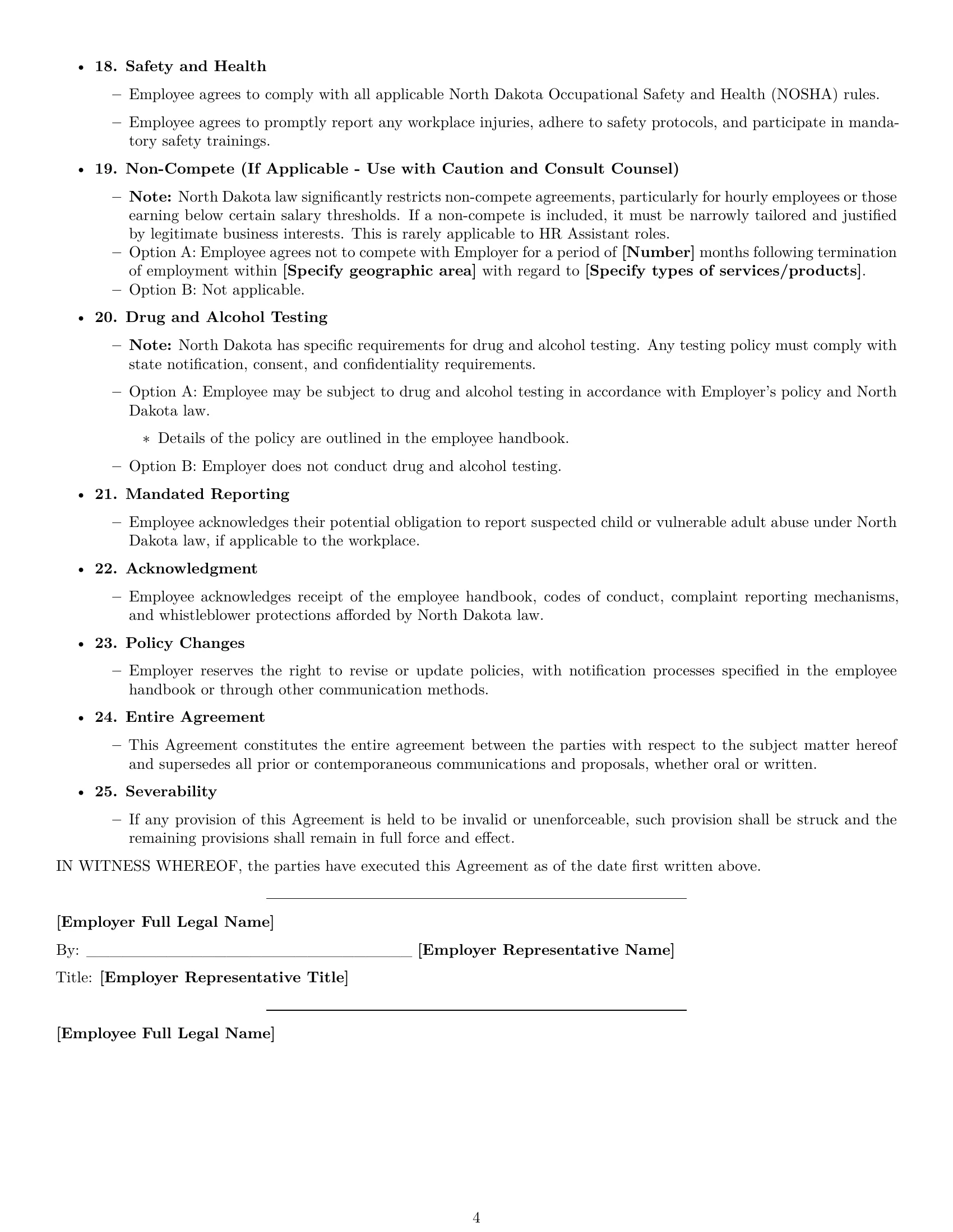 Preview page 4 of Free North Dakota HR assistant employment contract template