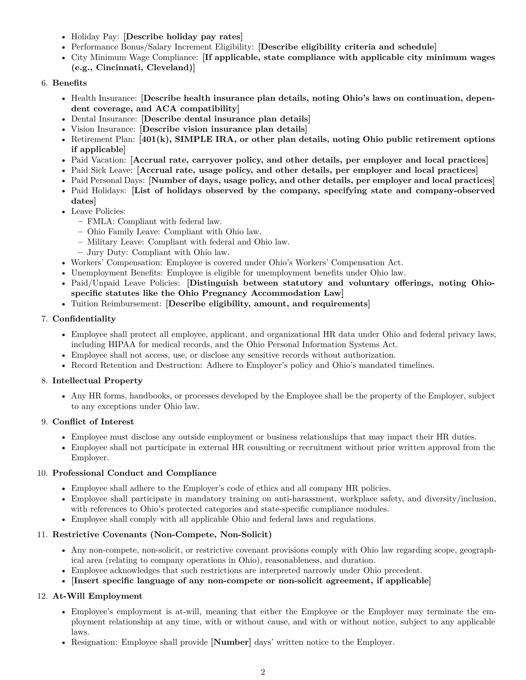 Preview page 2 of Free Ohio HR assistant employment contract template