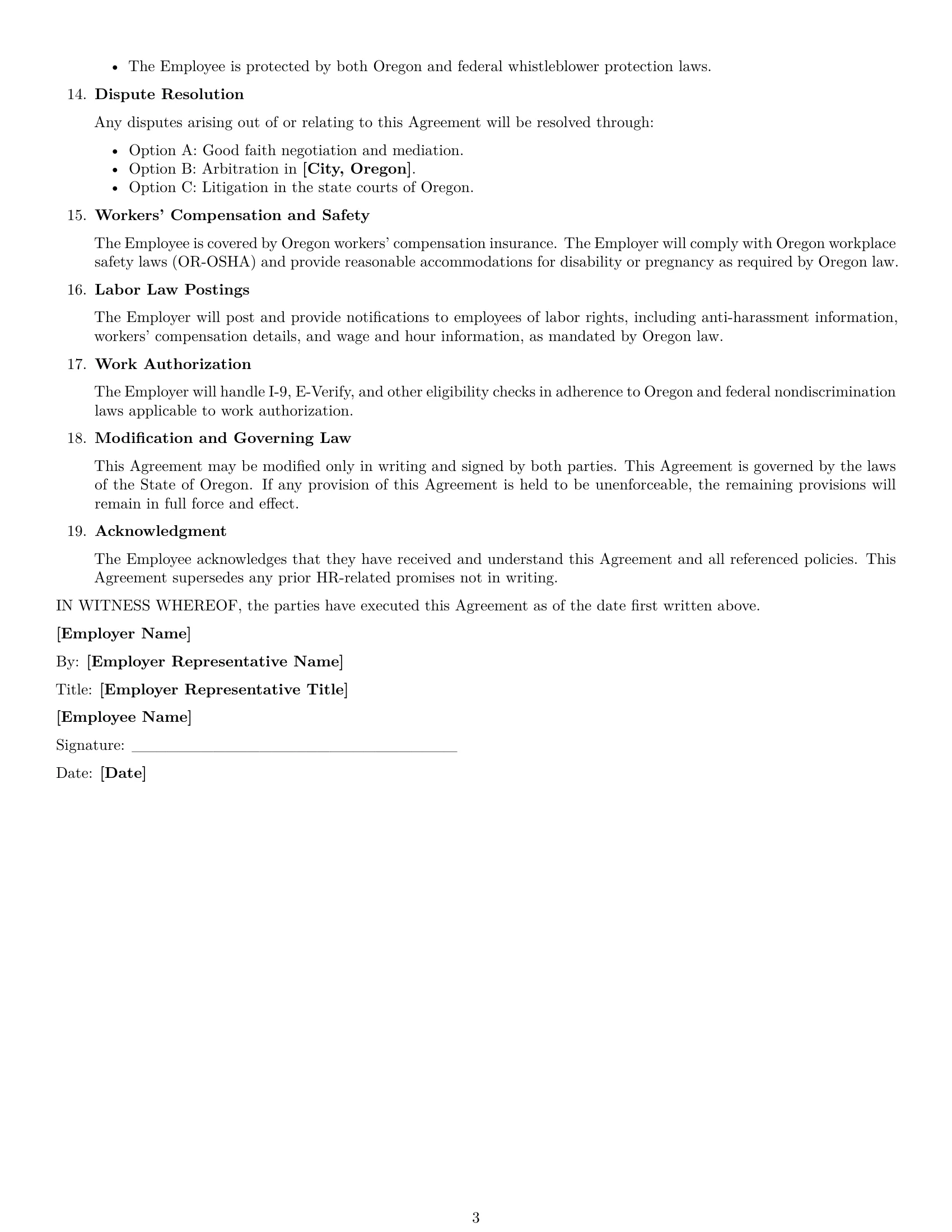 Preview page 3 of Free Oregon HR assistant employment contract template