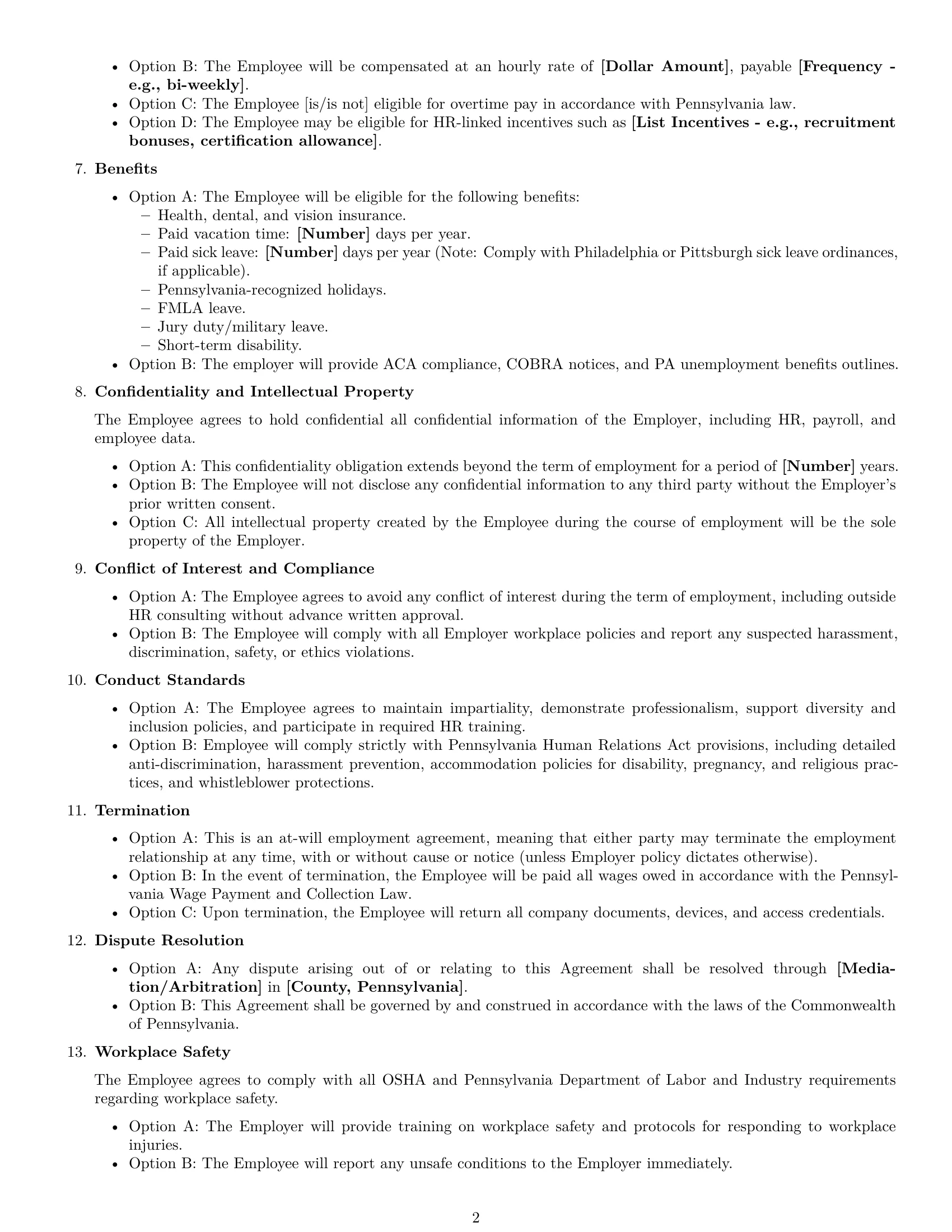 Preview page 2 of Free Pennsylvania HR assistant employment contract template