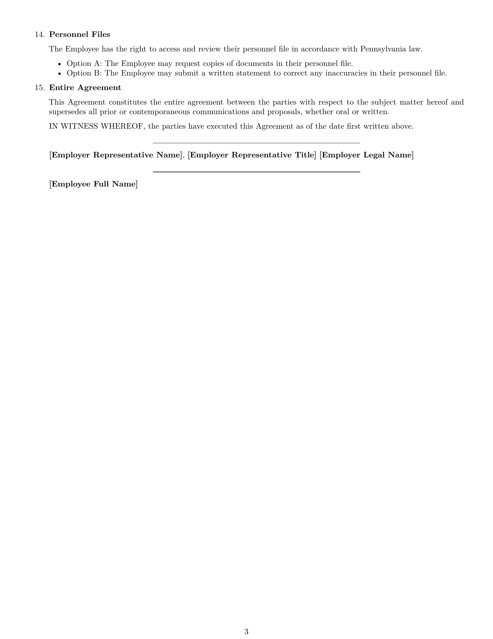 Preview page 3 of Free Pennsylvania HR assistant employment contract template