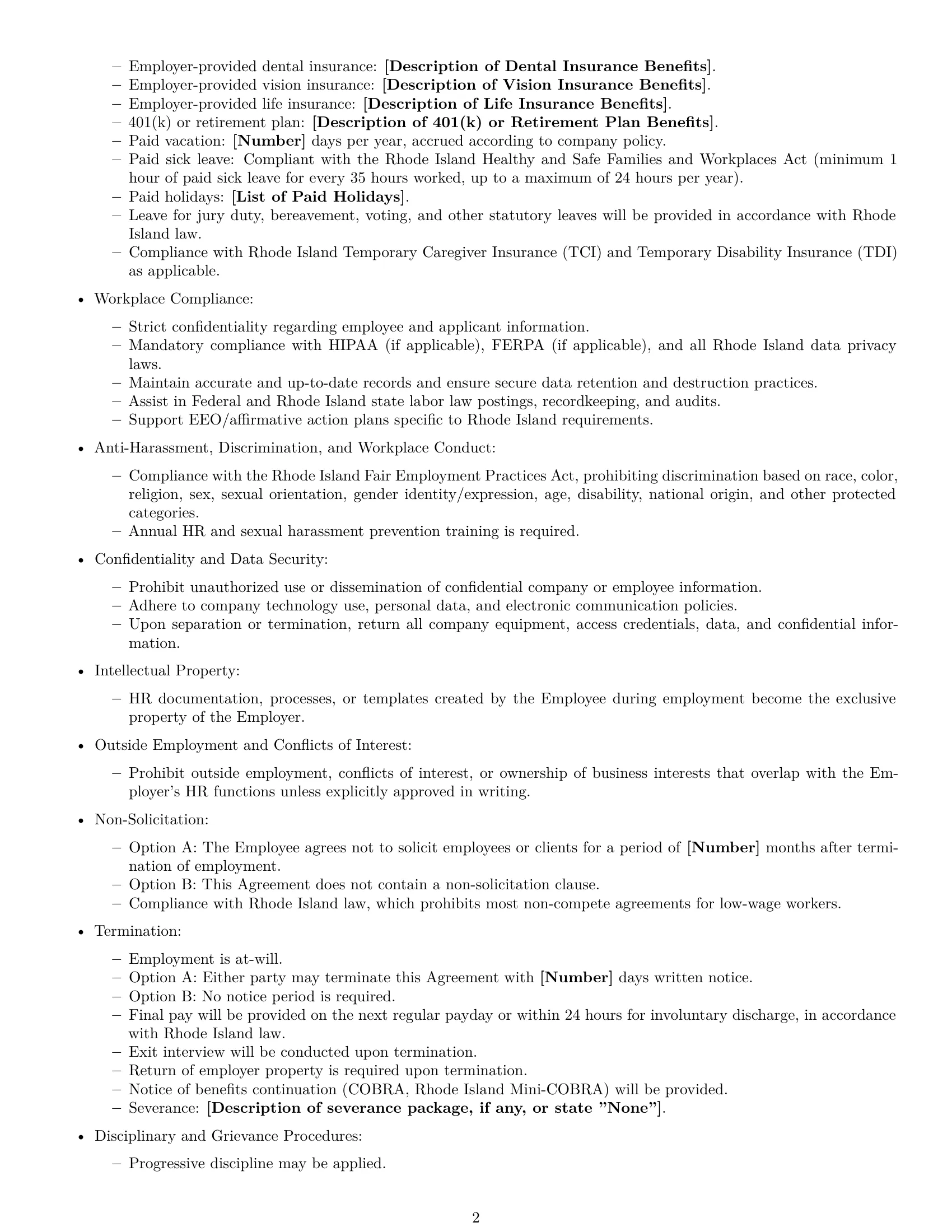 Preview page 2 of Free Rhode Island HR assistant employment contract template