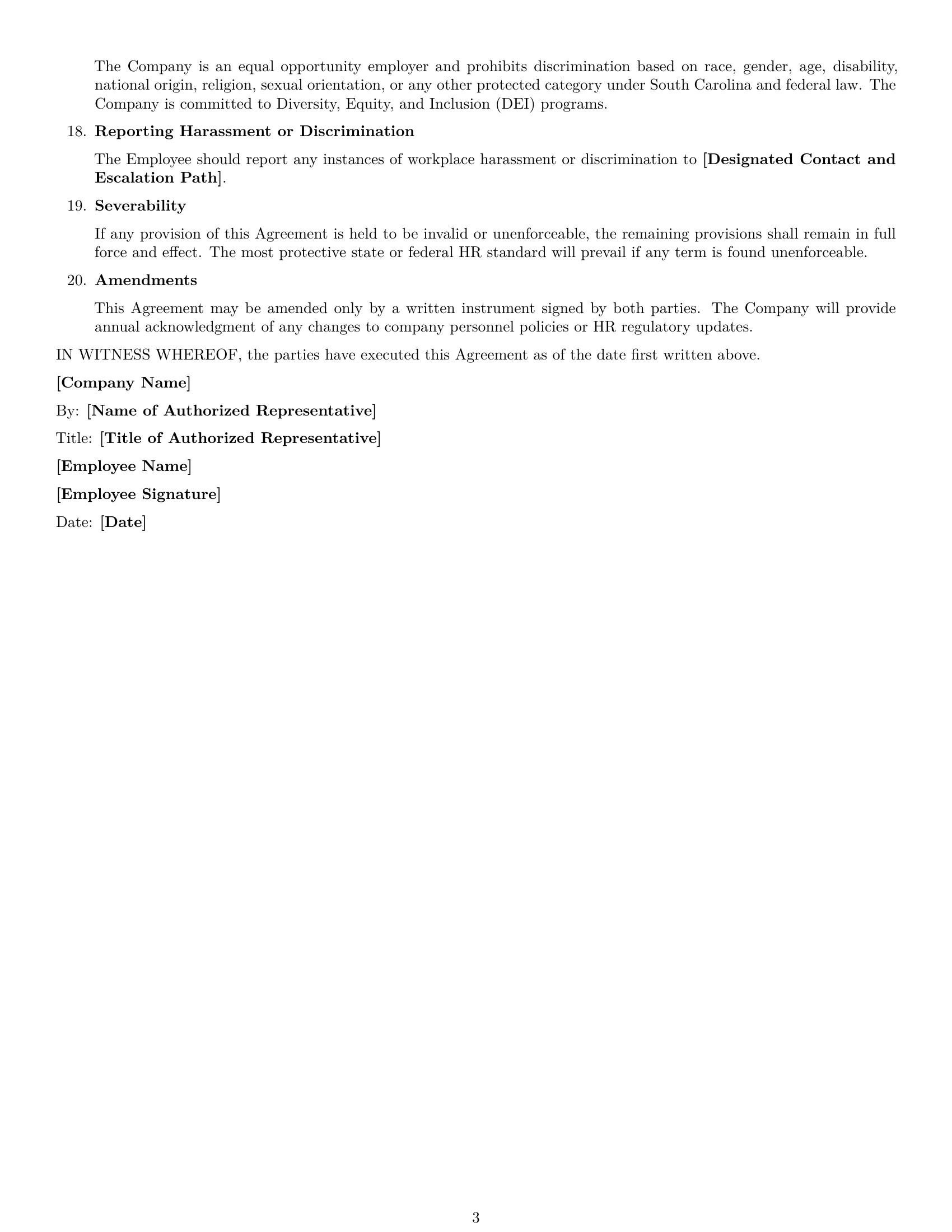 Preview page 3 of Free South Carolina HR assistant employment contract template