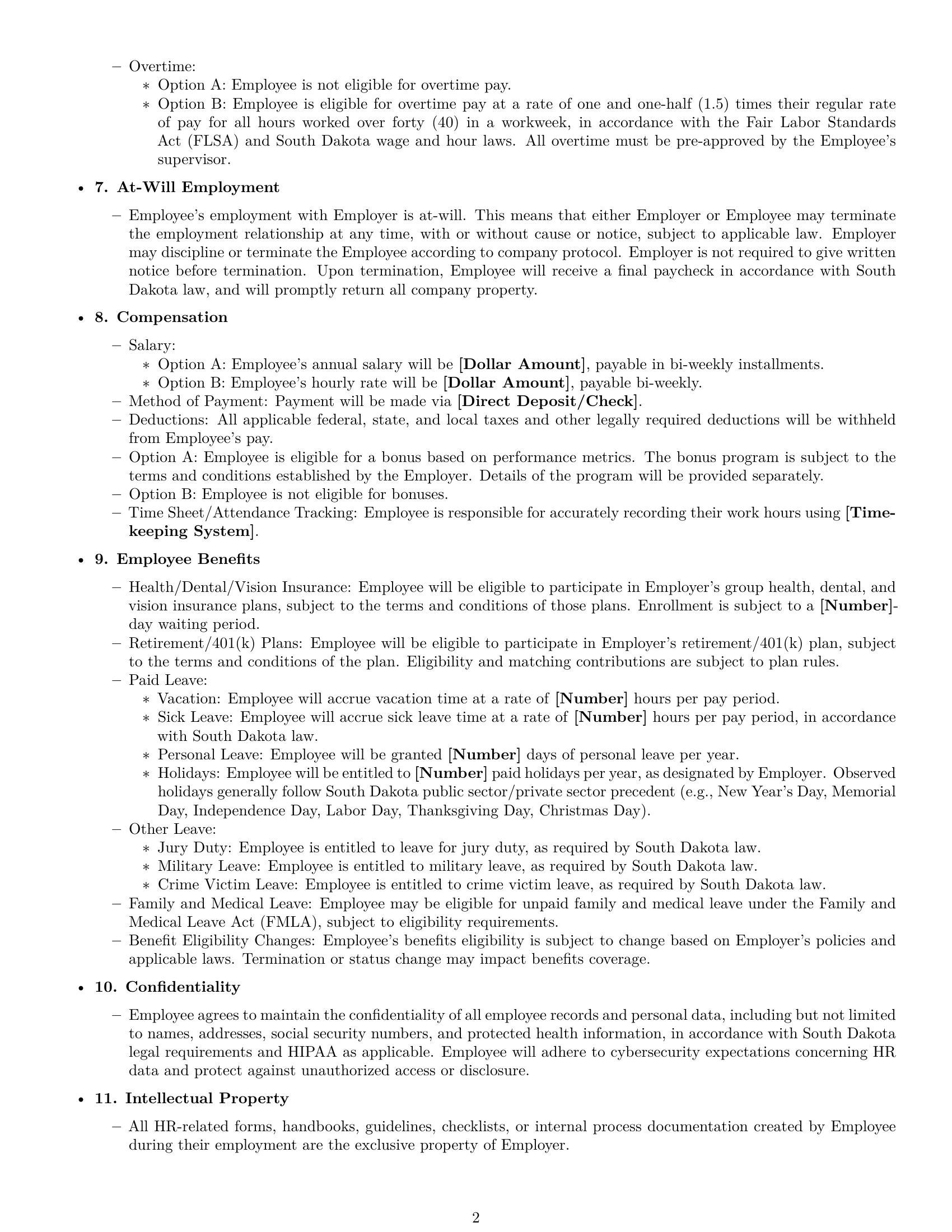 Preview page 2 of Free South Dakota HR assistant employment contract template