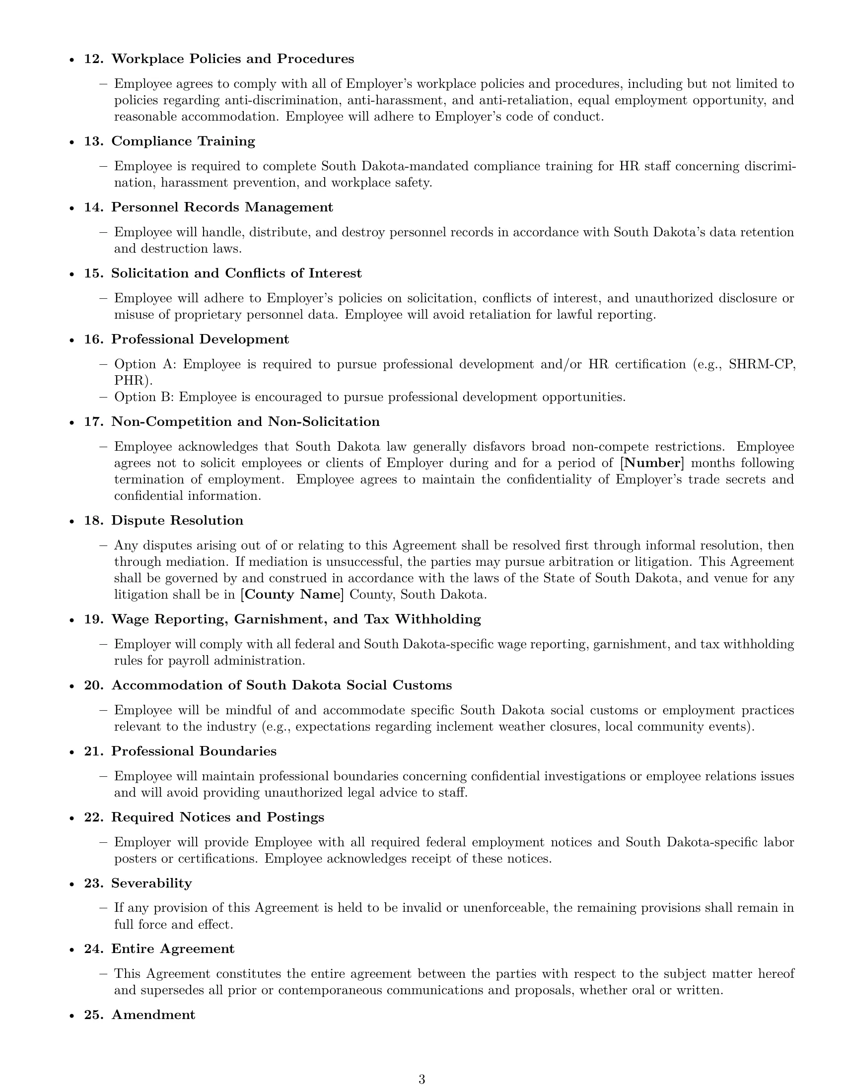 Preview page 3 of Free South Dakota HR assistant employment contract template