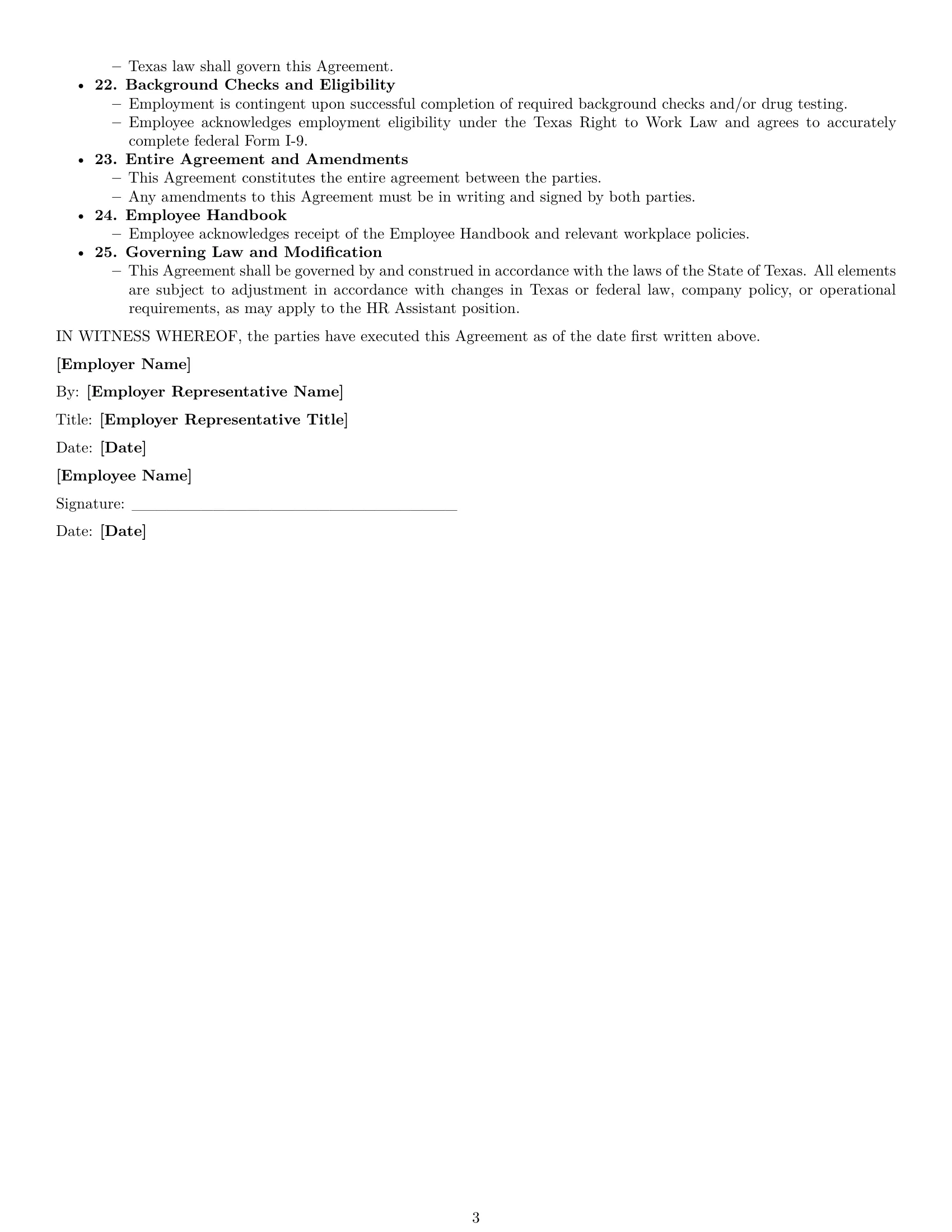 Preview page 3 of Free Texas HR assistant employment contract template