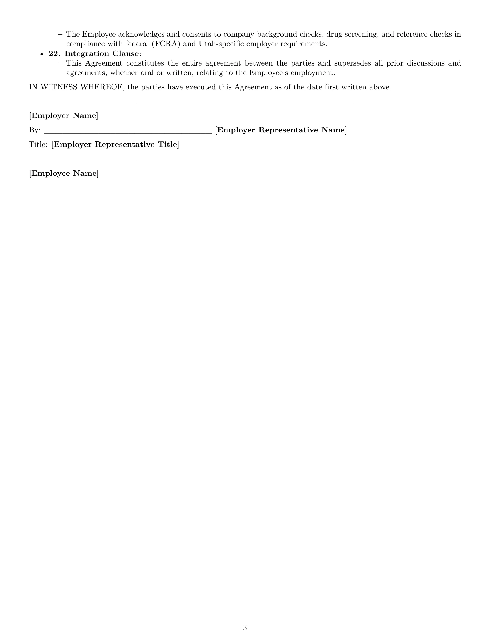 Preview page 3 of Free Utah HR assistant employment contract template