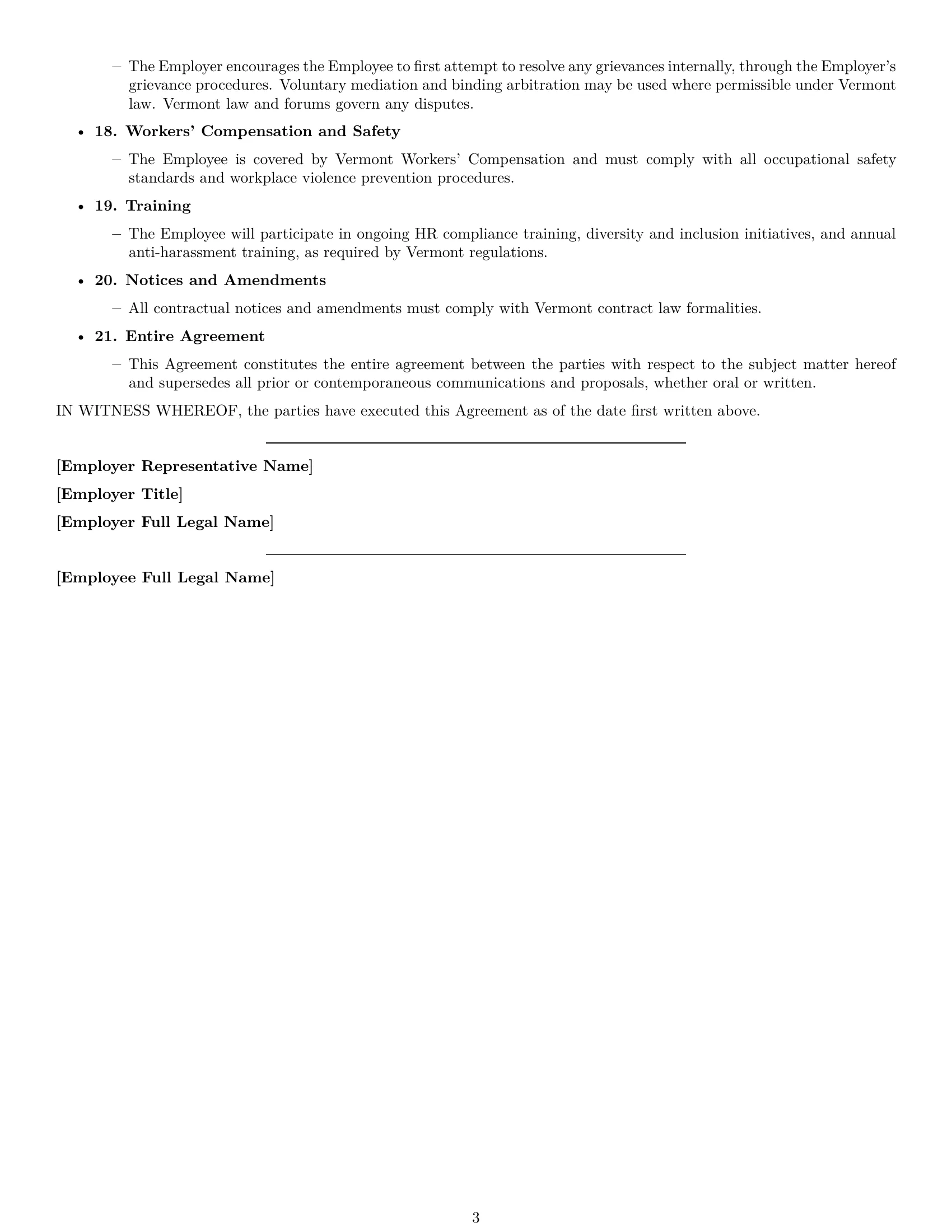 Preview page 3 of Free Vermont HR assistant employment contract template