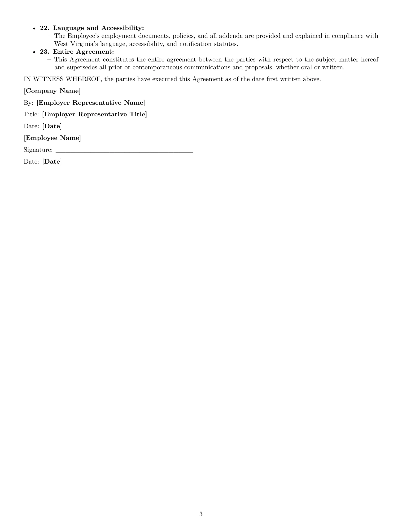 Preview page 3 of Free West Virginia HR assistant employment contract template
