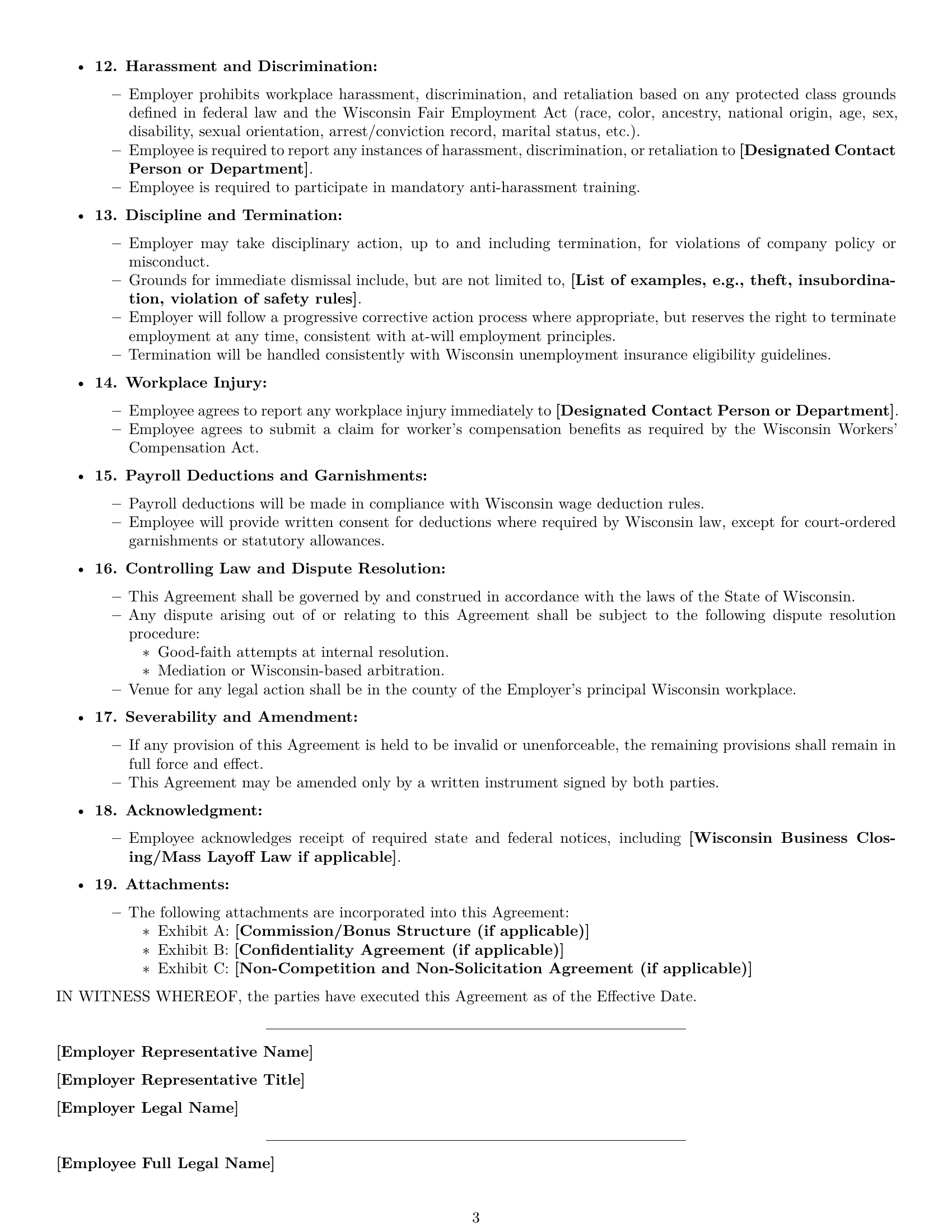 Preview page 3 of Free Wisconsin HR assistant employment contract template
