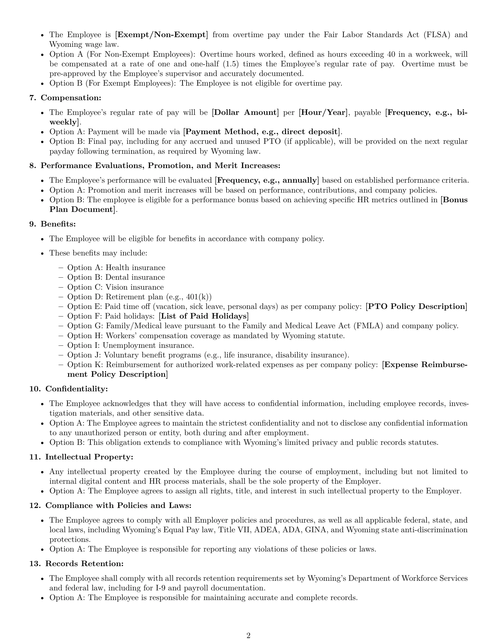 Preview page 2 of Free Wyoming HR assistant employment contract template