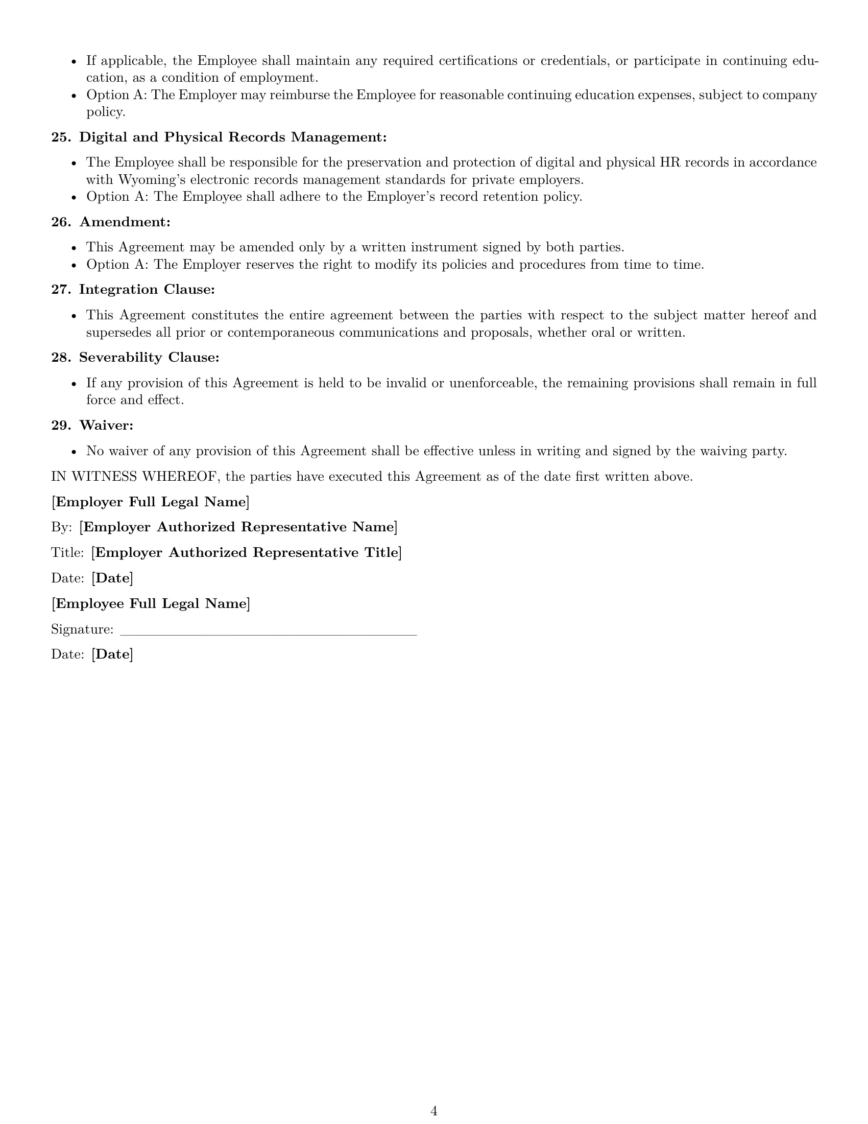 Preview page 4 of Free Wyoming HR assistant employment contract template