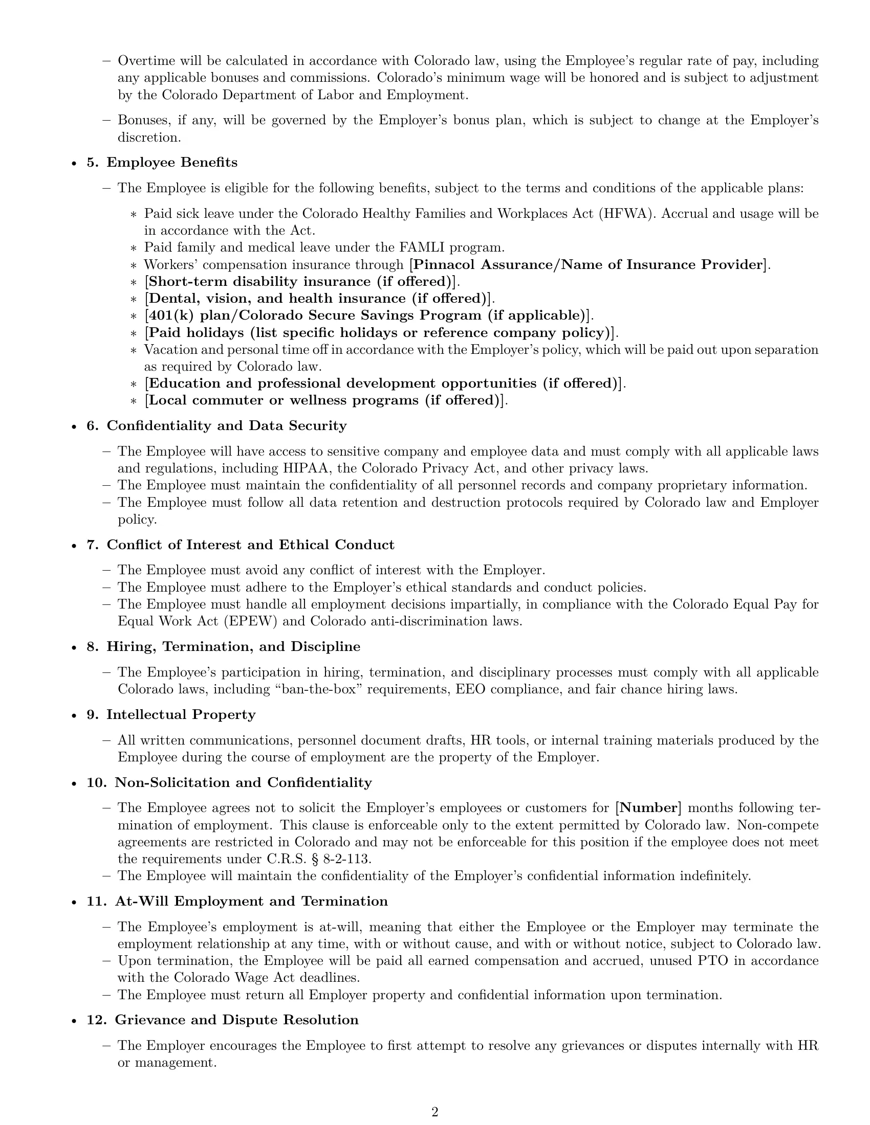 Preview page 2 of Free Colorado HR assistant employment contract template