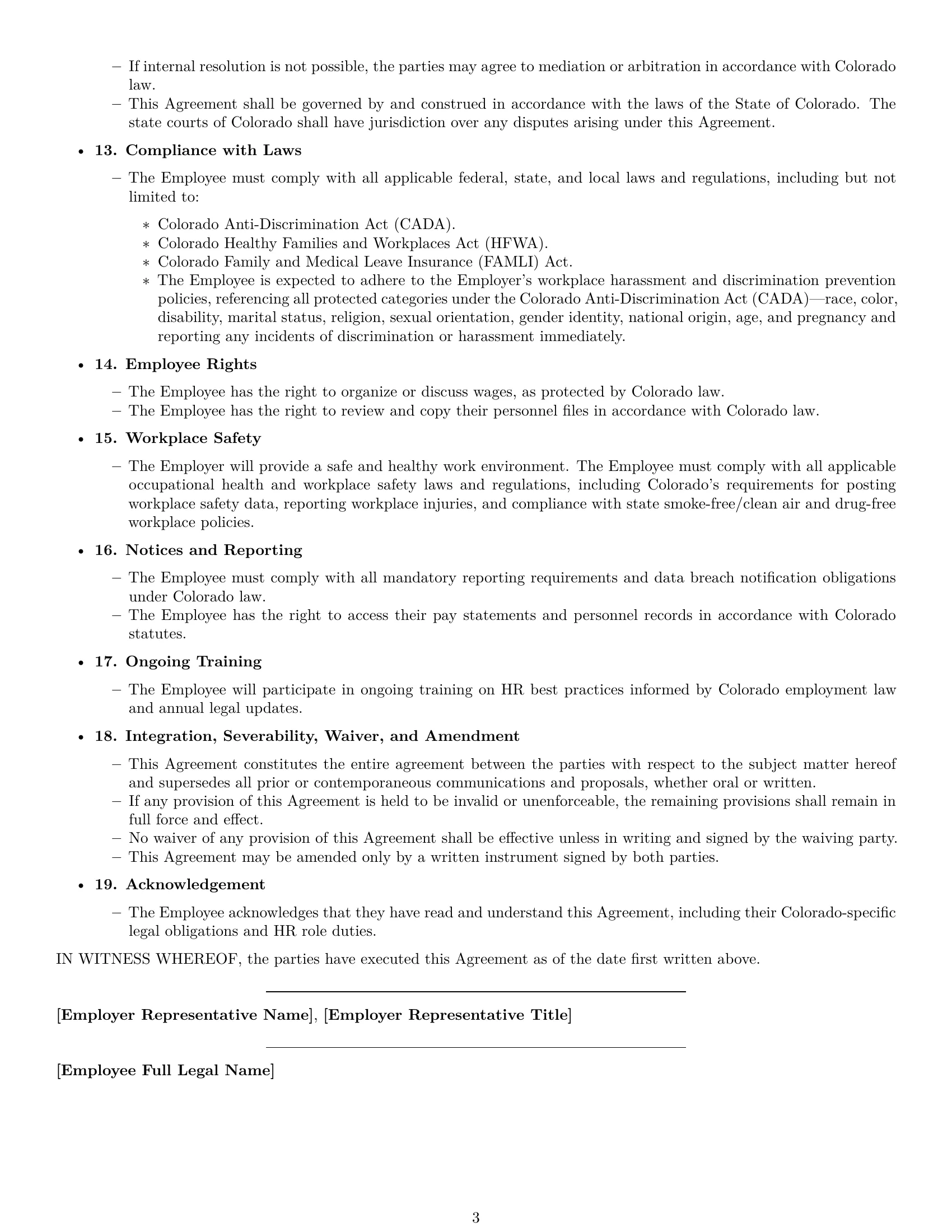 Preview page 3 of Free Colorado HR assistant employment contract template