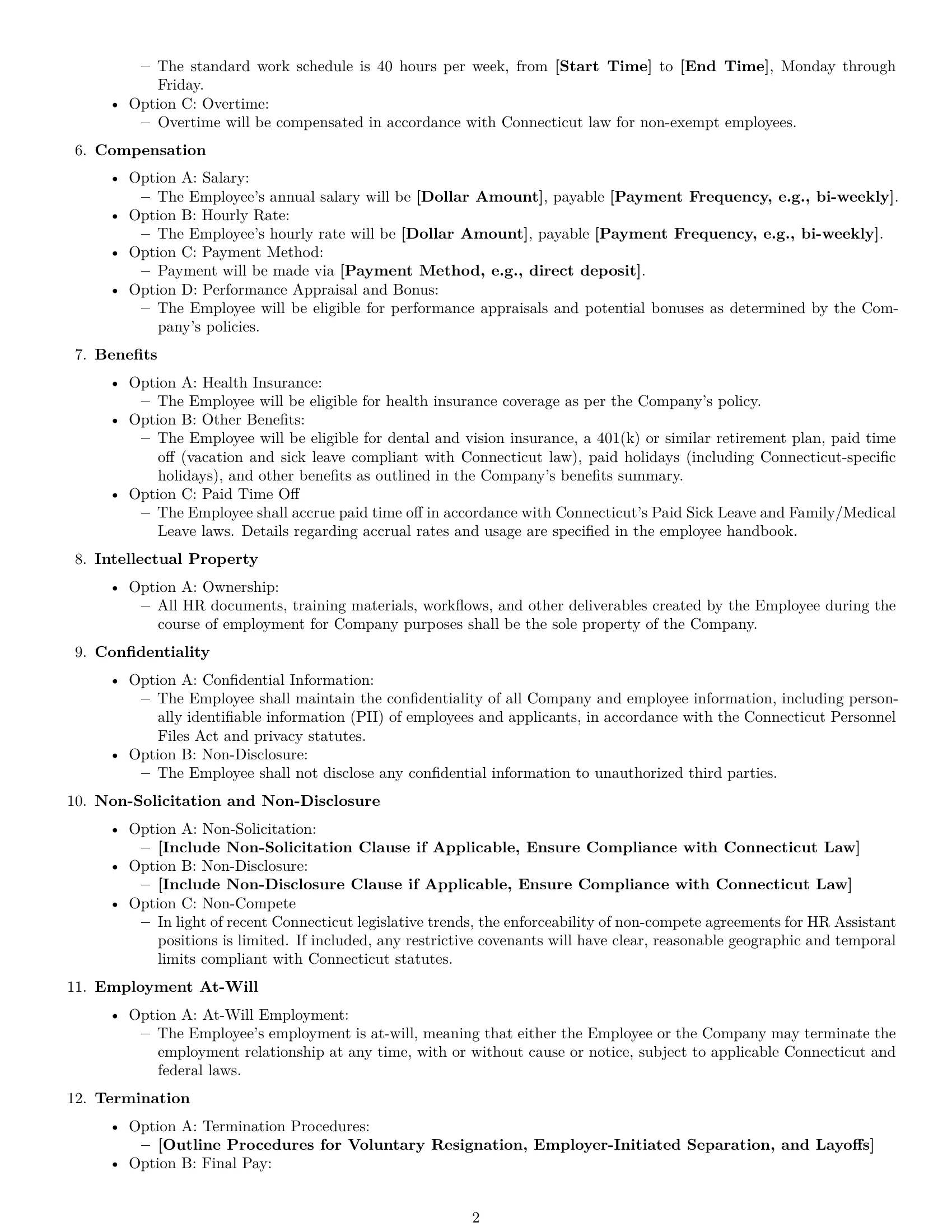 Preview page 2 of Free Connecticut HR assistant employment contract template