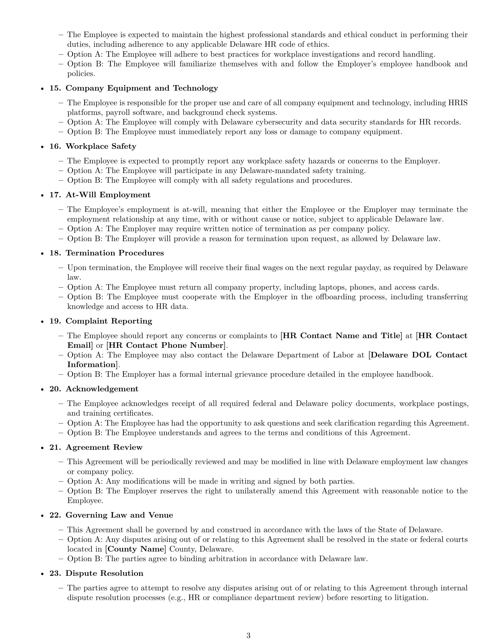 Preview page 3 of Free Delaware HR assistant employment contract template