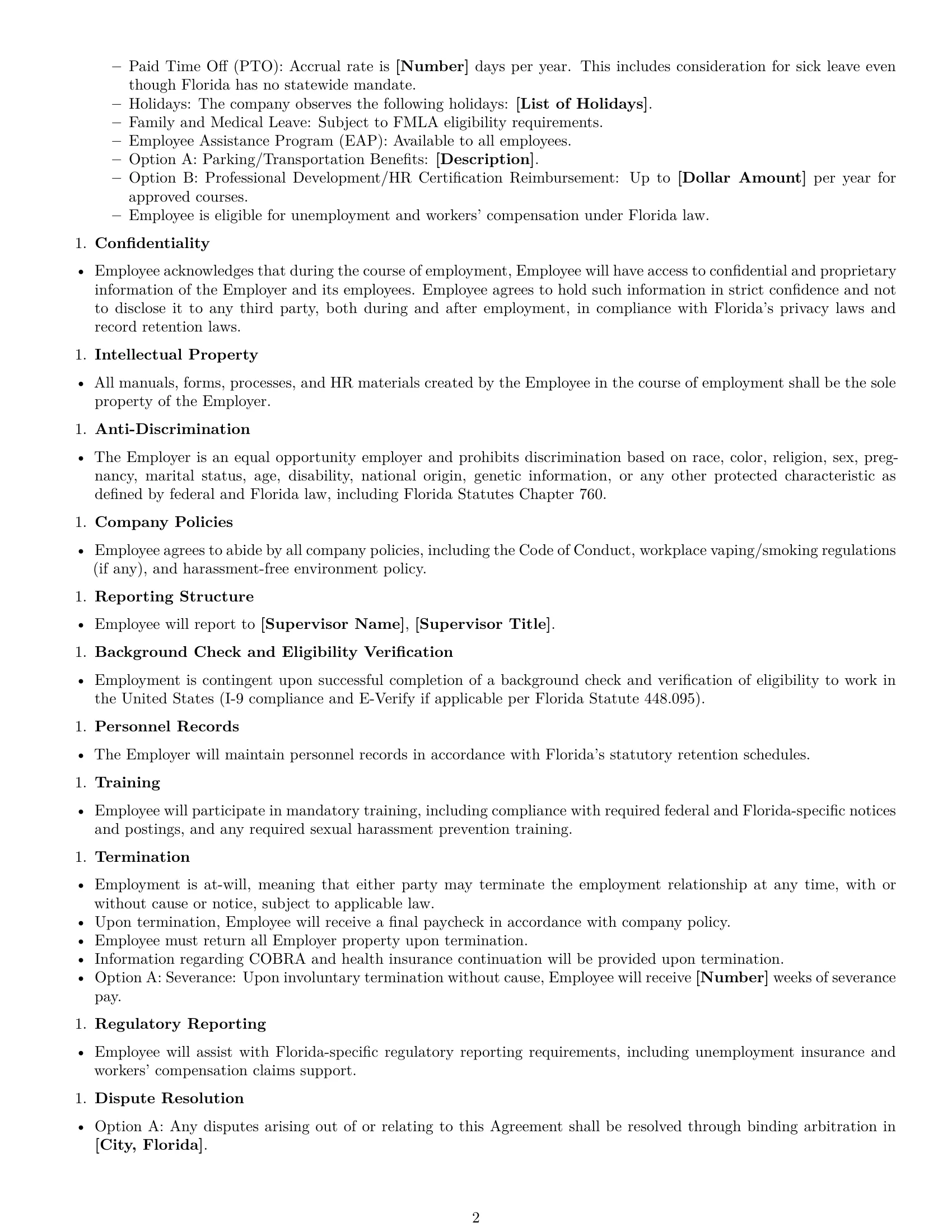 Preview page 2 of Free Florida HR assistant employment contract template