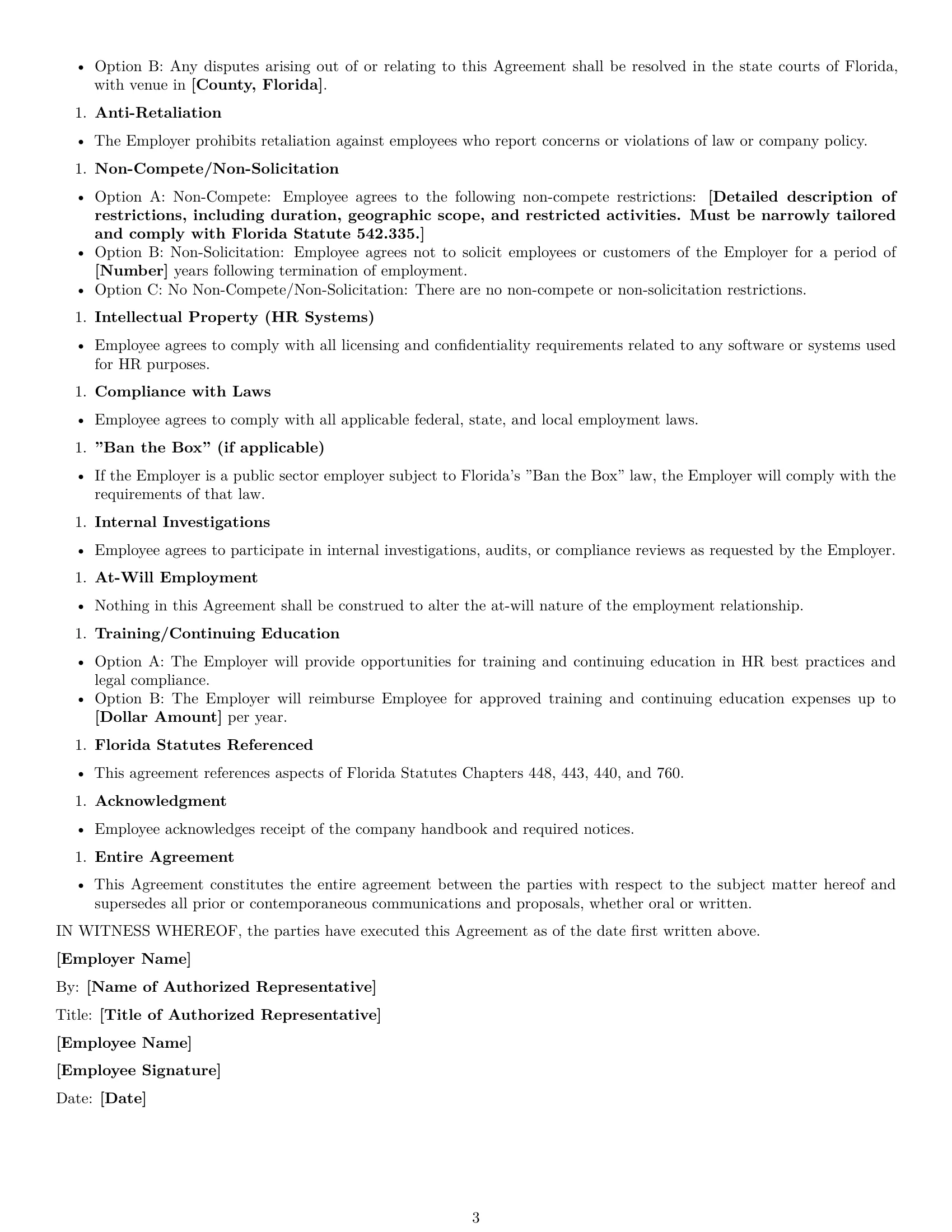 Preview page 3 of Free Florida HR assistant employment contract template
