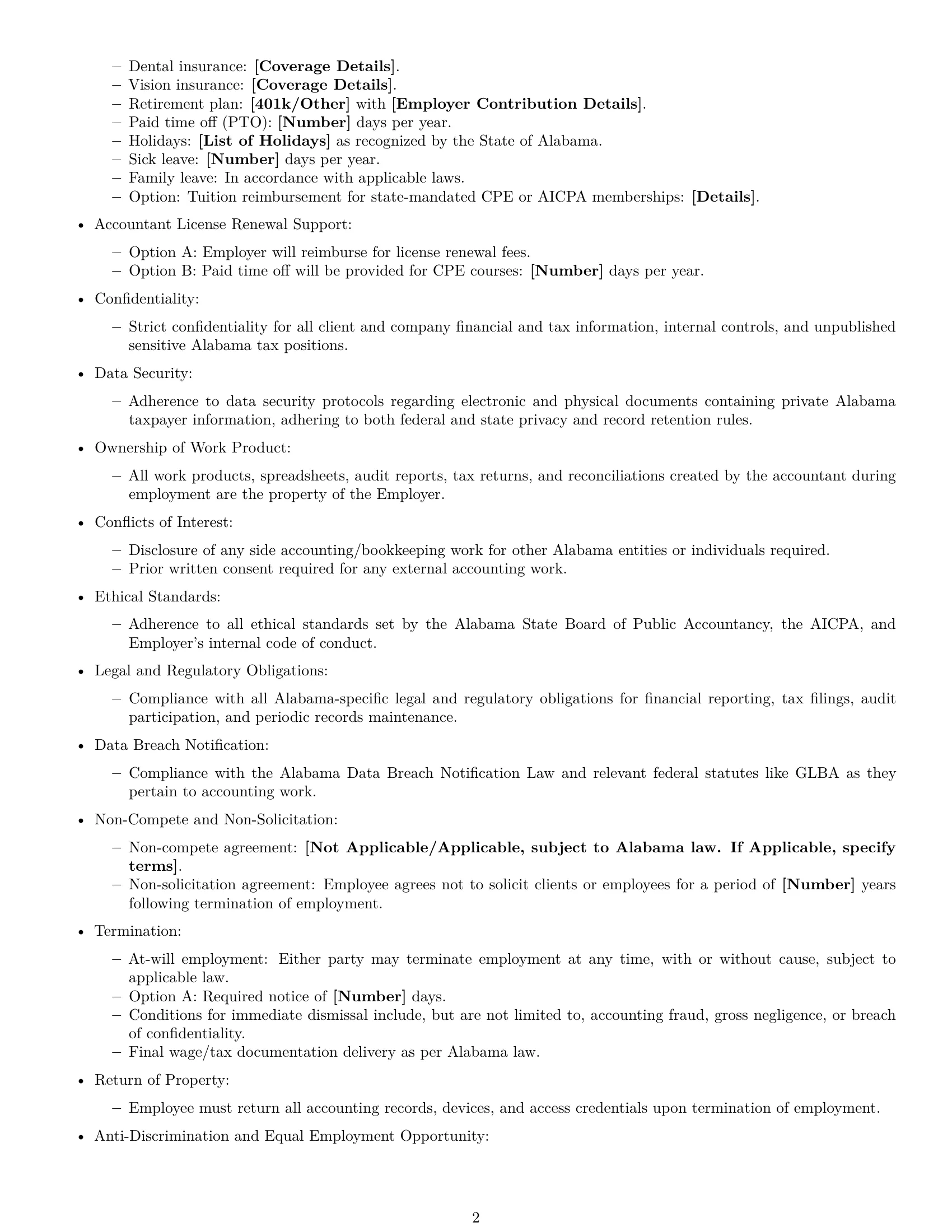Preview page 2 of Free Alabama accountant employment contract template