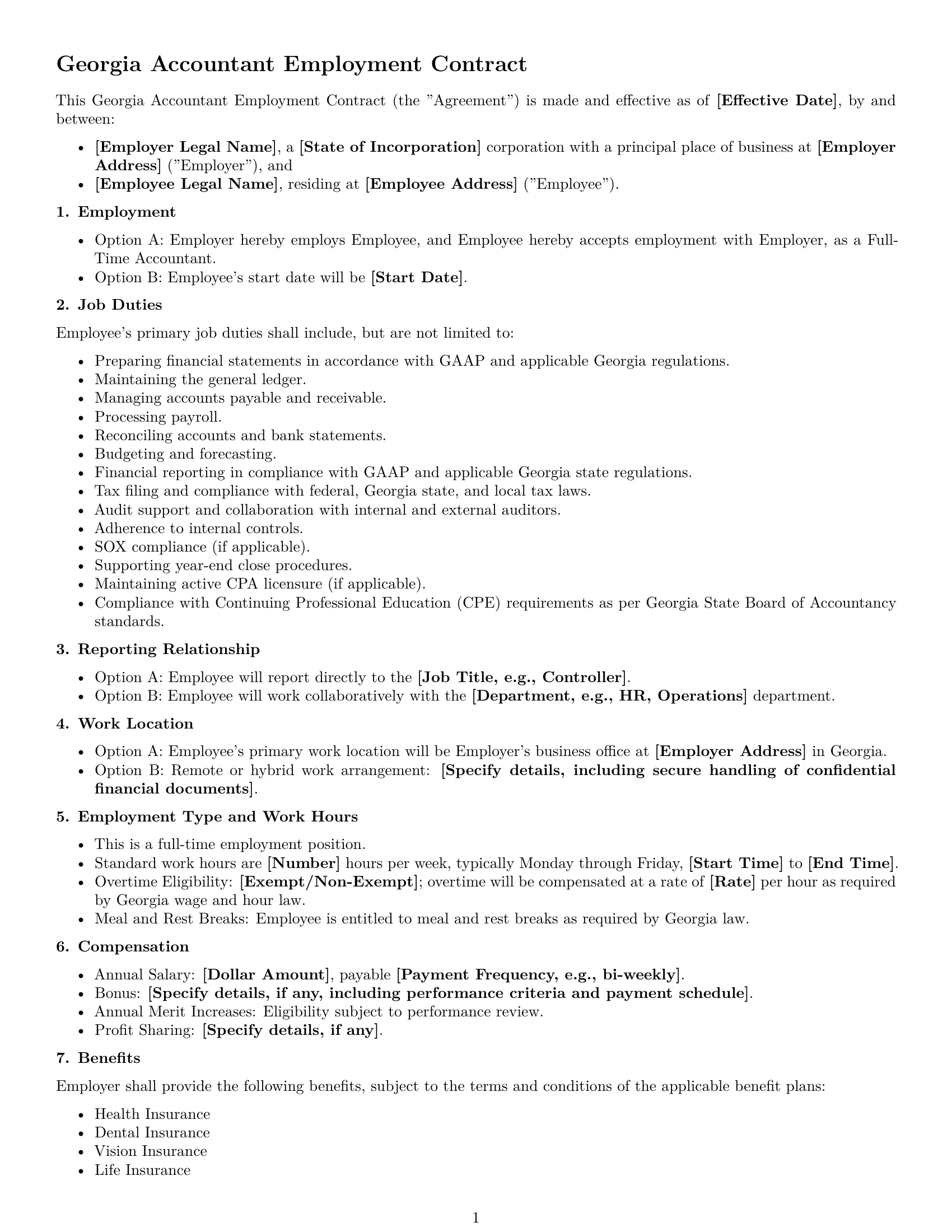 Preview page 1 of Free Georgia accountant employment contract template