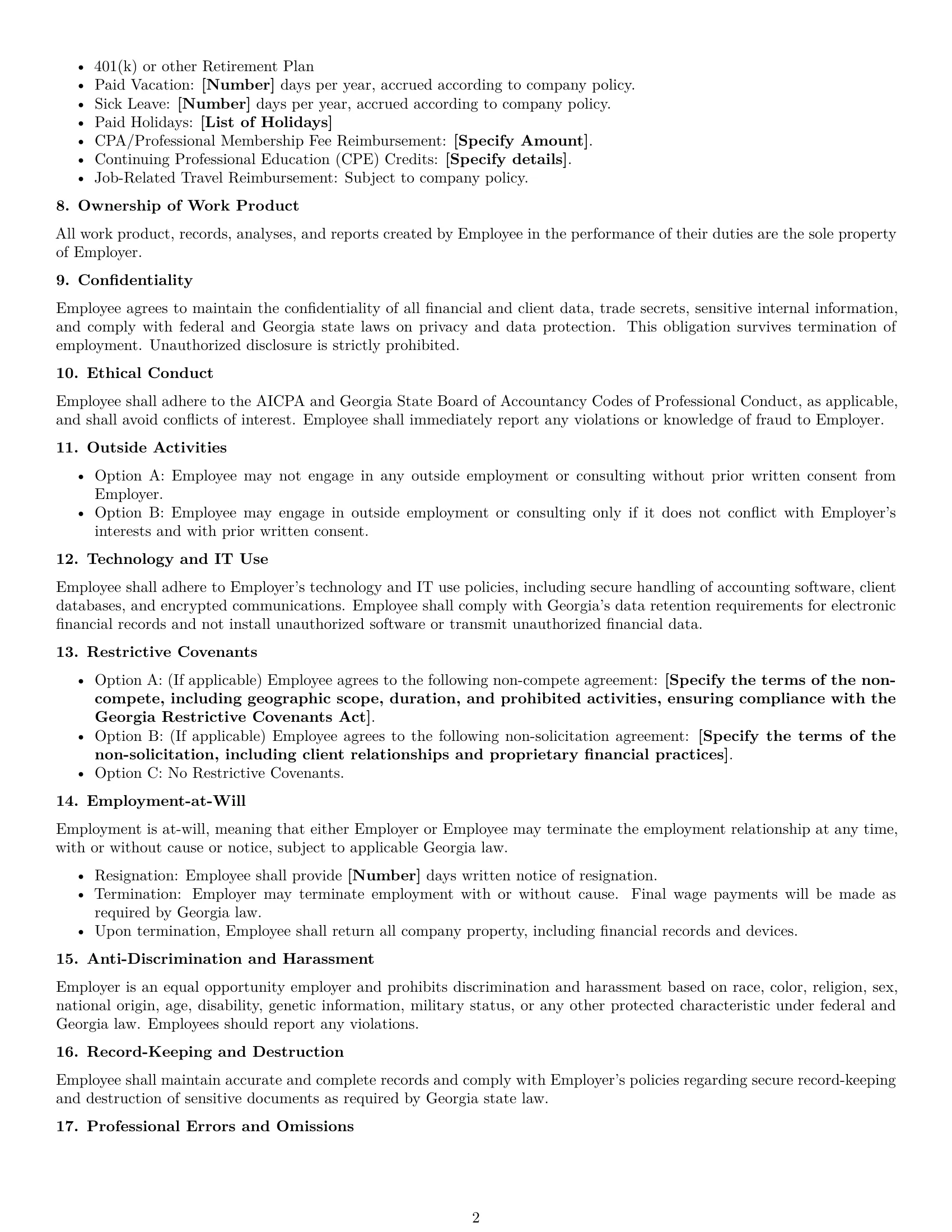 Preview page 2 of Free Georgia accountant employment contract template