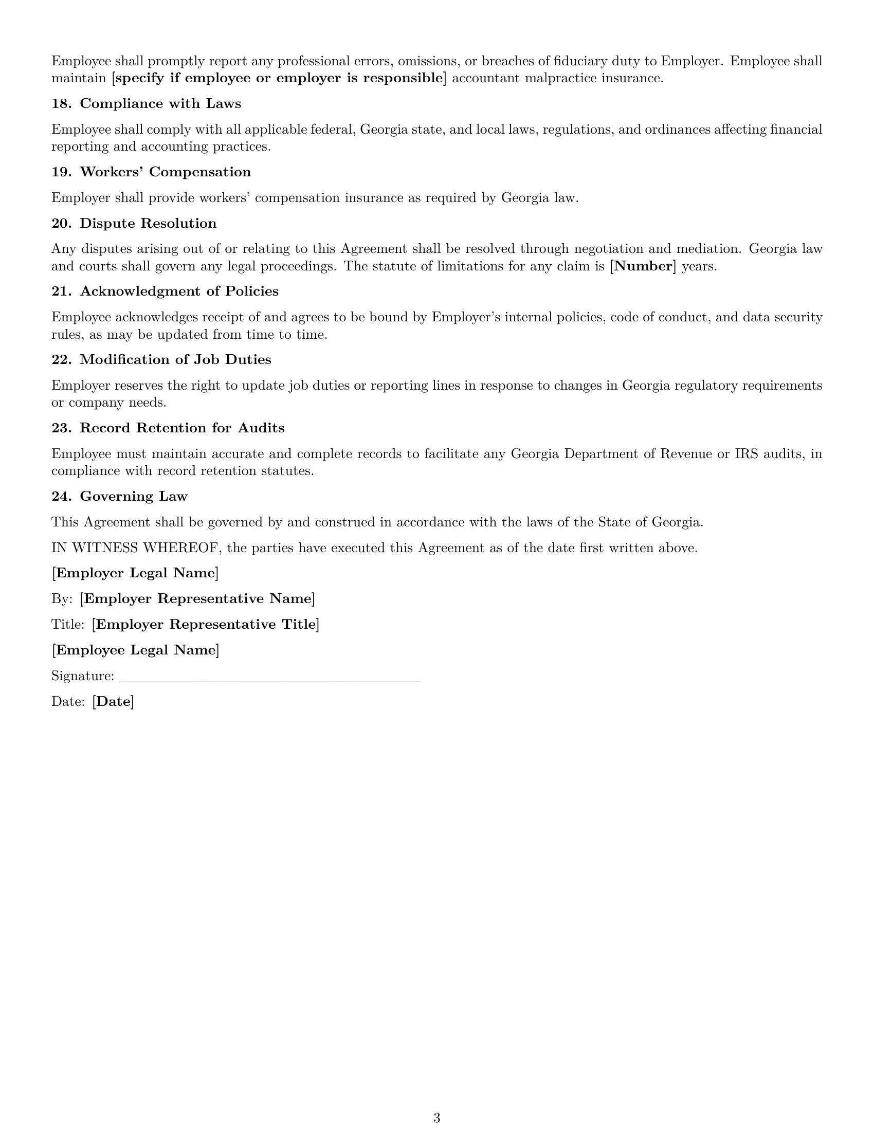 Preview page 3 of Free Georgia accountant employment contract template