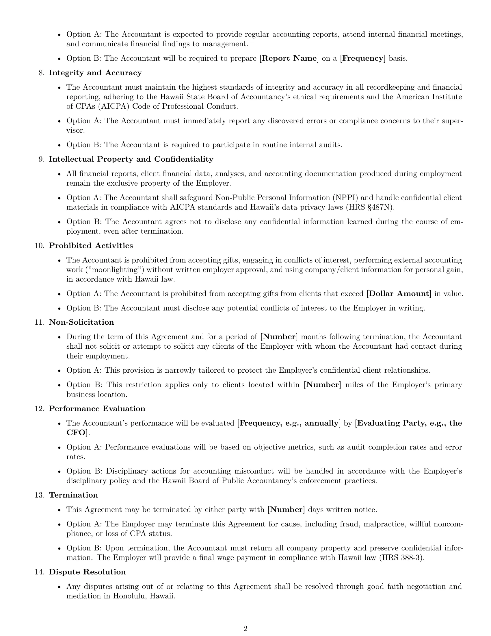 Preview page 2 of Free Hawaii accountant employment contract template