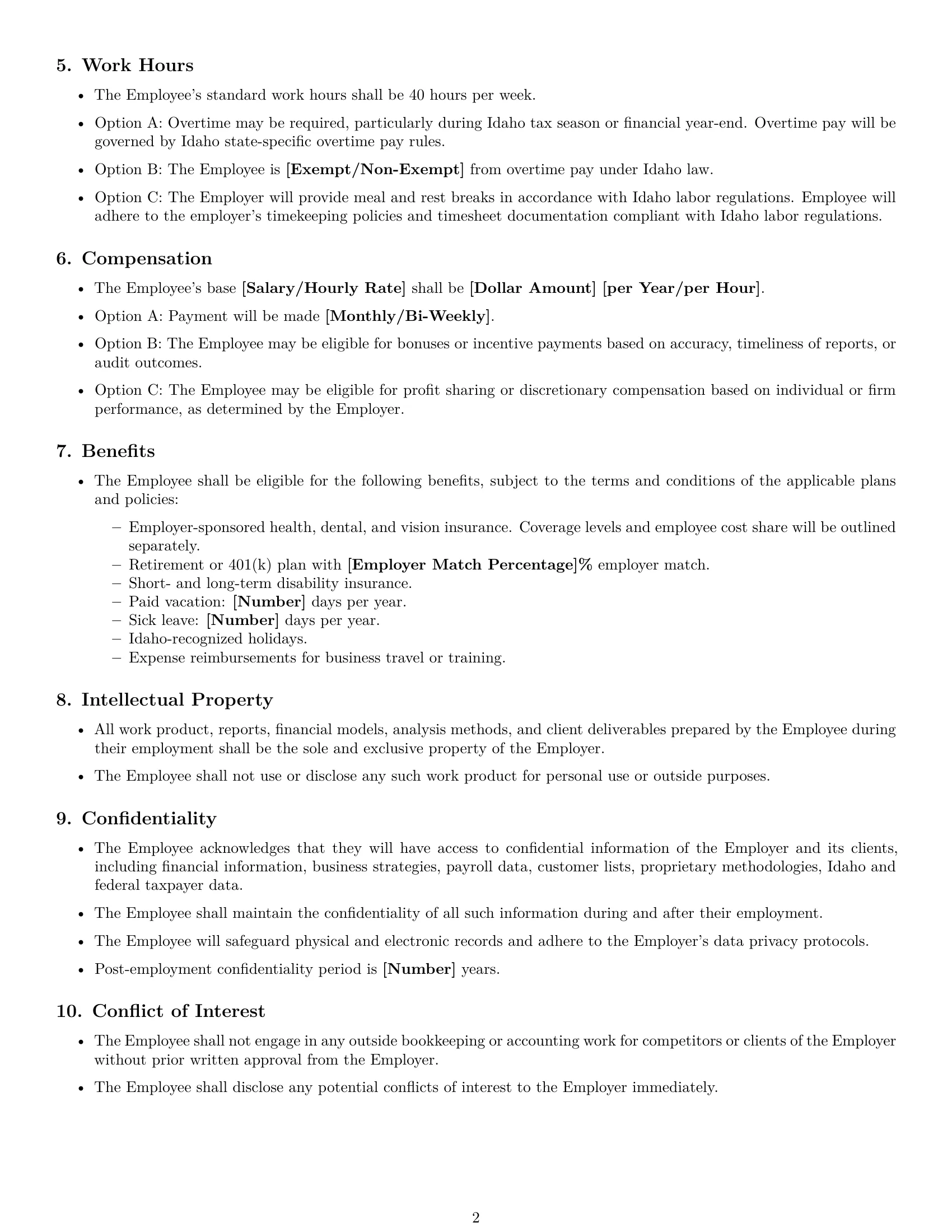 Preview page 2 of Free Idaho accountant employment contract template
