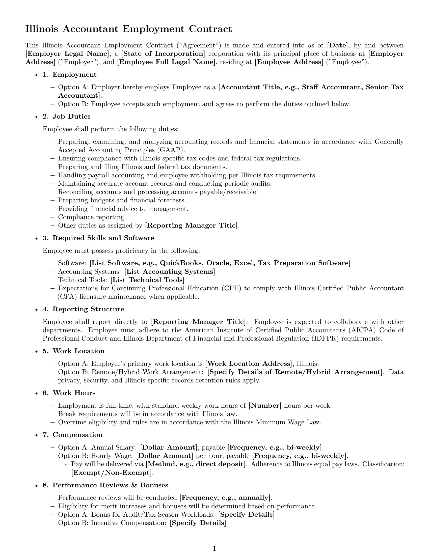 Preview page 1 of Free Illinois accountant employment contract template