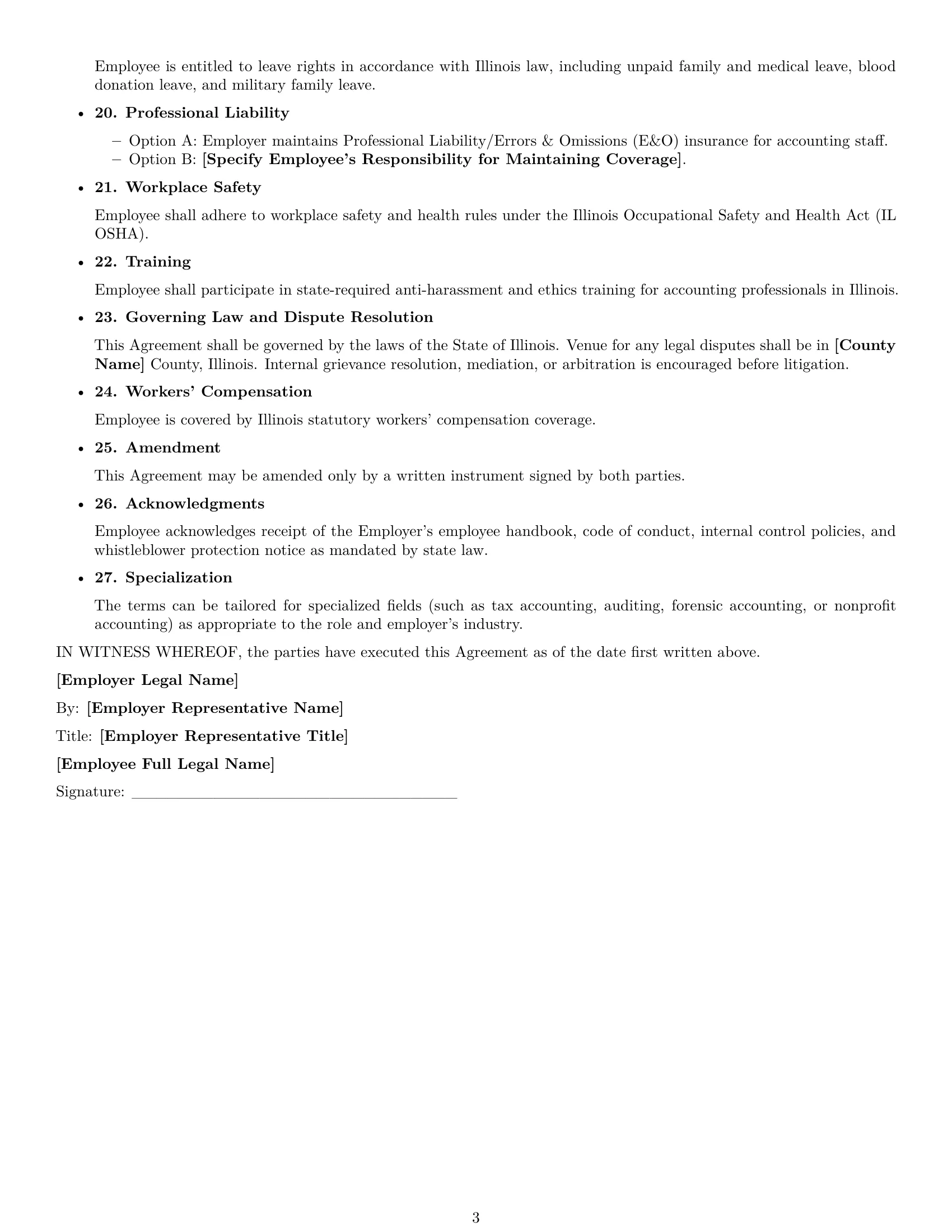 Preview page 3 of Free Illinois accountant employment contract template