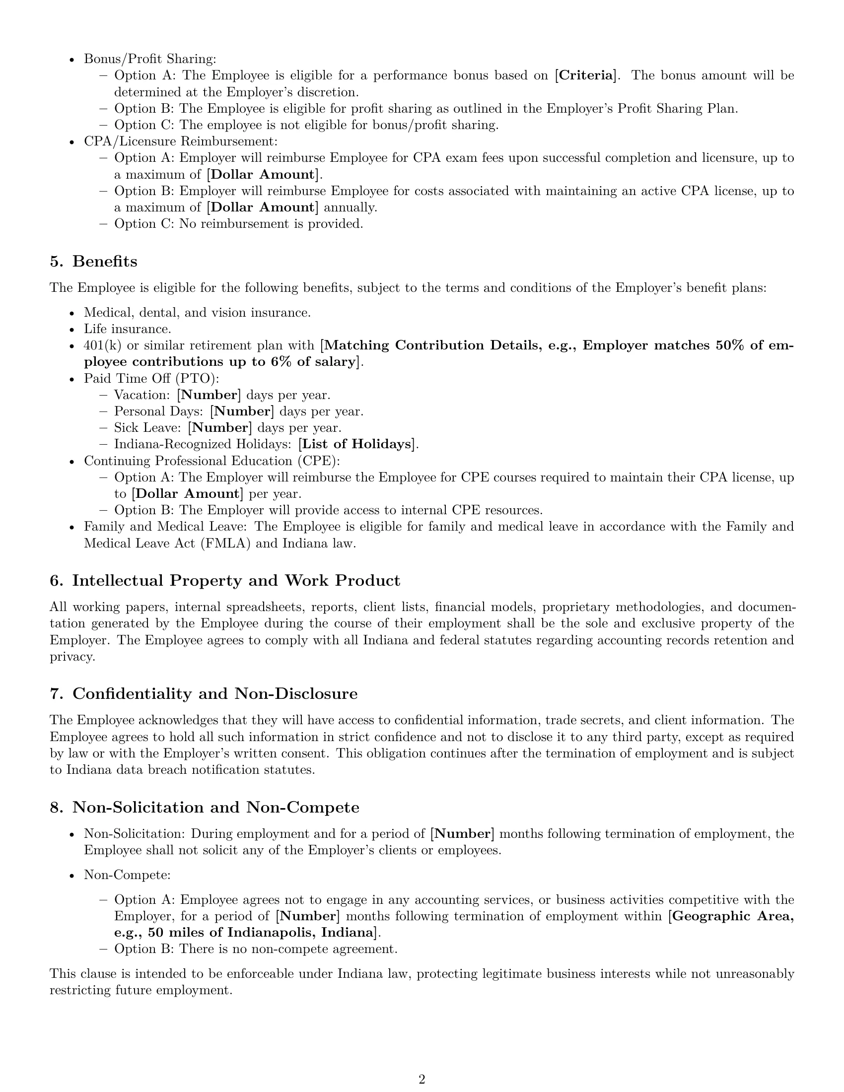Preview page 2 of Free Indiana accountant employment contract template